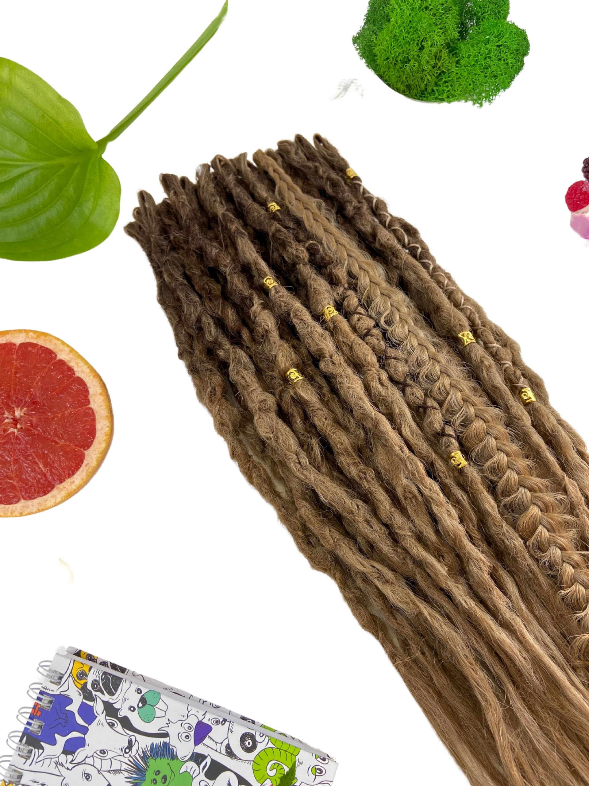 60pcs Brown 24 Inch Single Ended Dreadlock Extensions - Walnut Textured Synthetic Braided Hair for Women | Perfect for Boho, Festival & Protective Styles