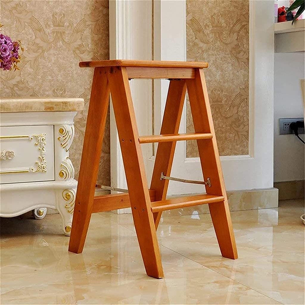 Portable Folding Wooden Step Stool for Adults - Solid Wood Multifunctional Ladder Stool for Home, Kitchen, Bathroom - Compact Foldable Step Stool for Reaching High Shelves, Storage, and Household Use