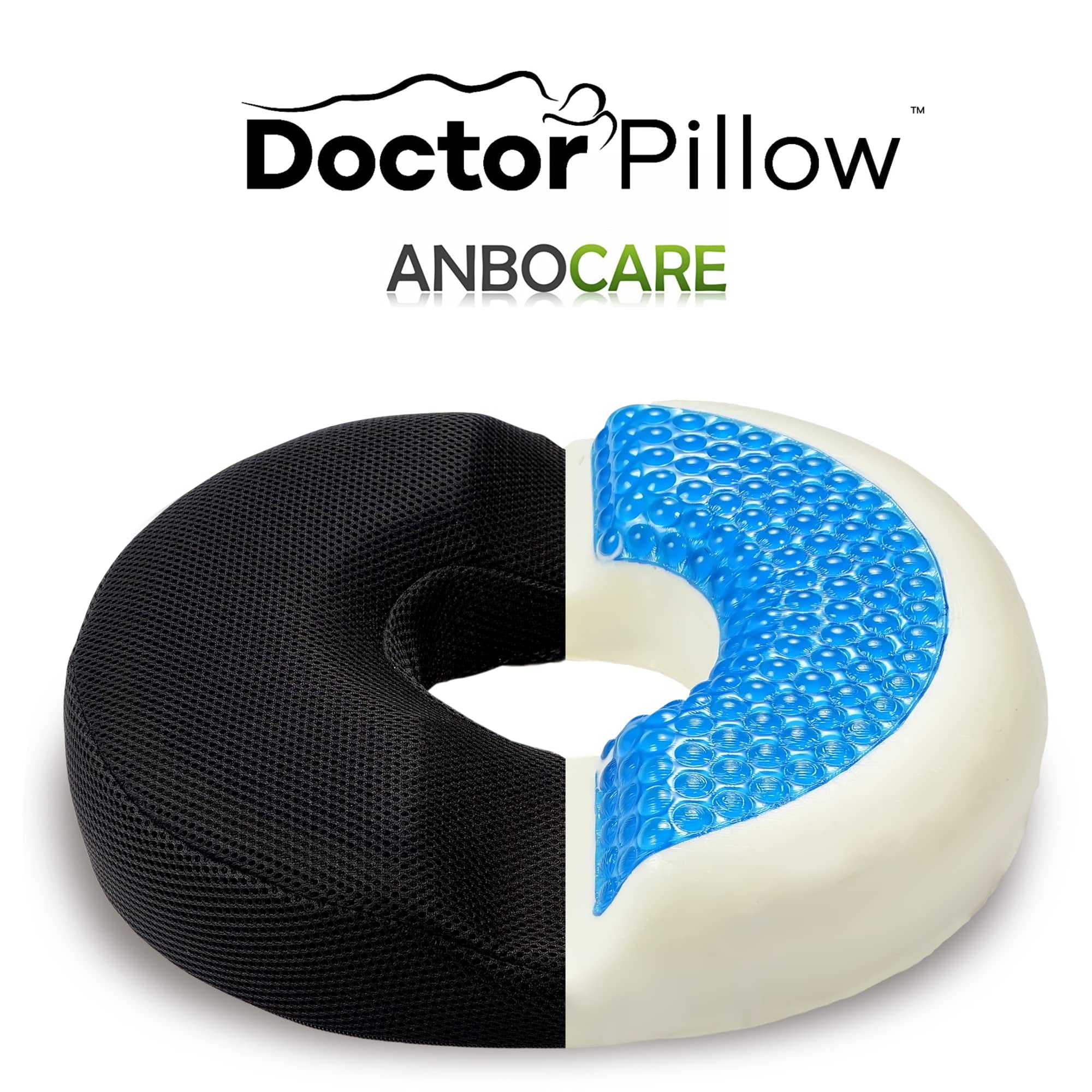 Dr. Pillow Anbocare Orthopedic Donut Seat Cushion - Pressure Relief for Tailbone Pain, Hemorrhoids & Post-Surgery Recovery - Perfect for Office Chairs, Car Seats & Wheelchairs