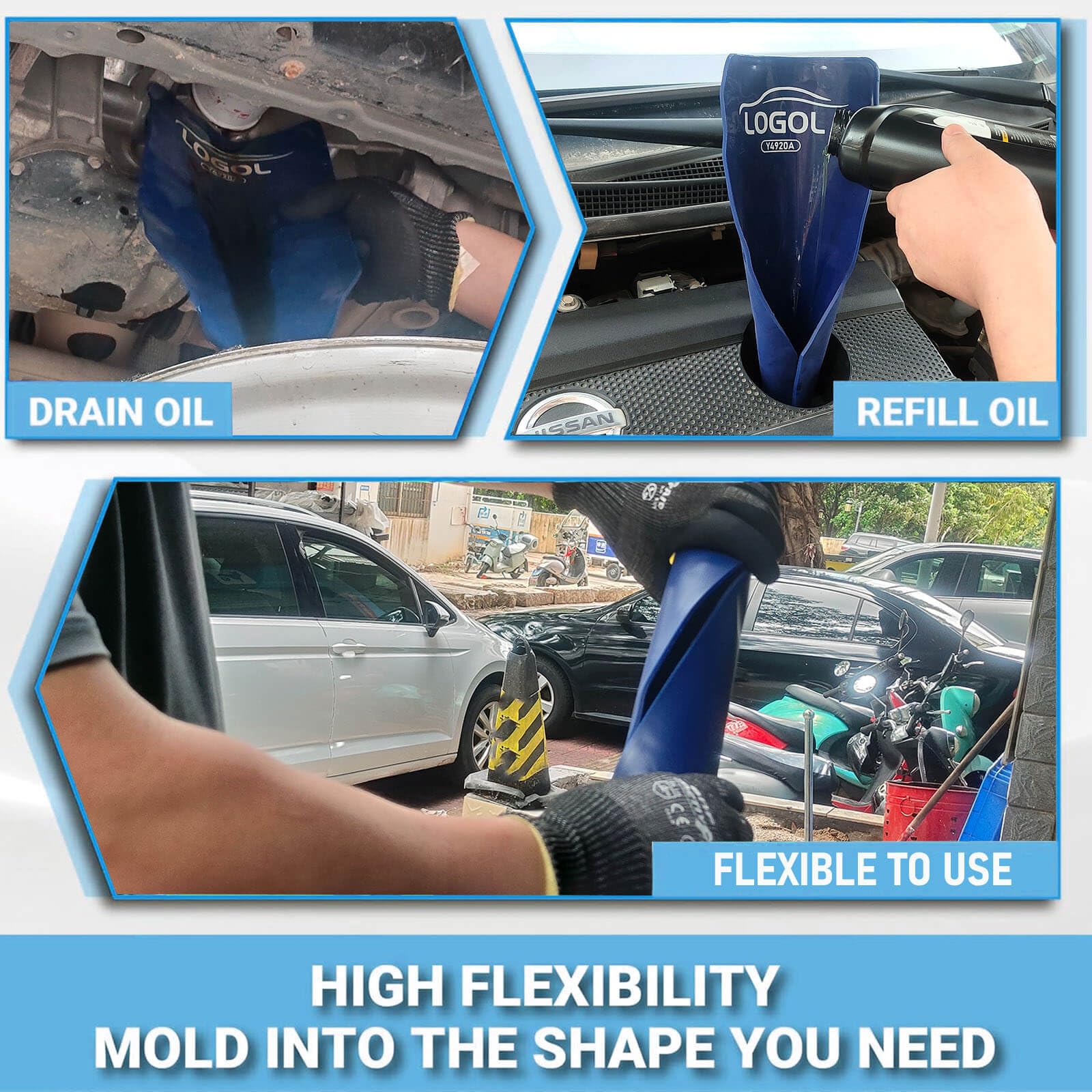 Flexible Oil Funnel - Reusable Spill-Free Funnel for Easy Oil Changes & Fluid Transfers | Moldable into Any Shape | Perfect for Cars, Motorcycles & DIY Automotive Maintenance