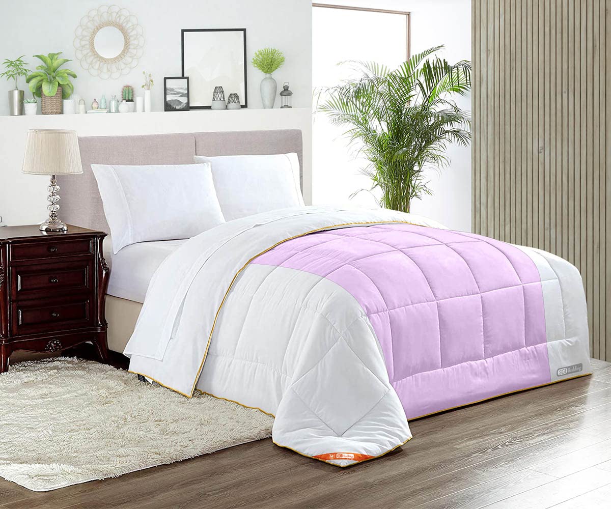 Oversized Queen Comforter Set - 300 GSM Plush Siliconized Microfiber Fill, Contrast Lilac Duvet Insert with Box Stitched Quilting & Matching Pillowcases - Ultra Soft & Fluffy for All-Season Comfort - Perfect for Master Bedroom, Guest Room, and Cozy Nights