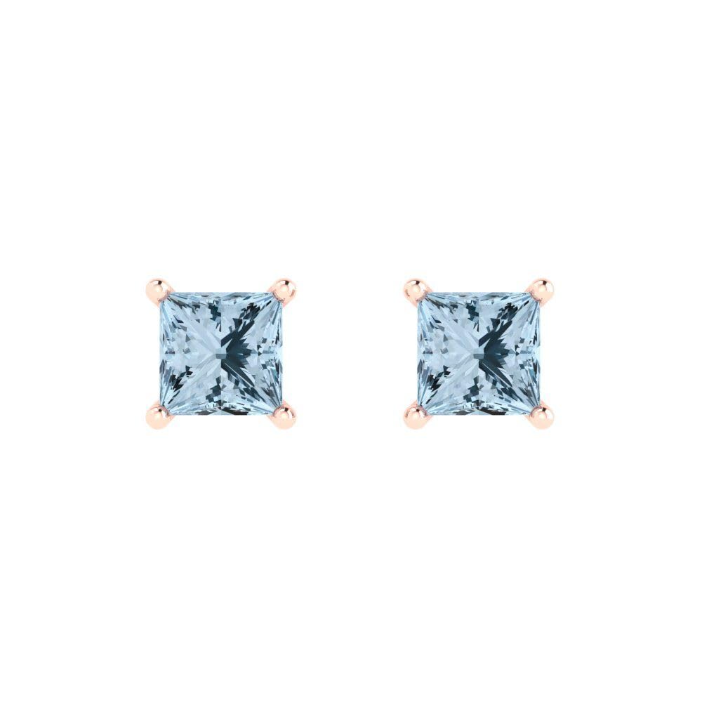 1.50 Carat Princess Cut Natural Sky Blue Topaz Stud Earrings in 14K Rose Gold - Push Back Fine Jewelry for Anniversary, Birthday & Special Occasions