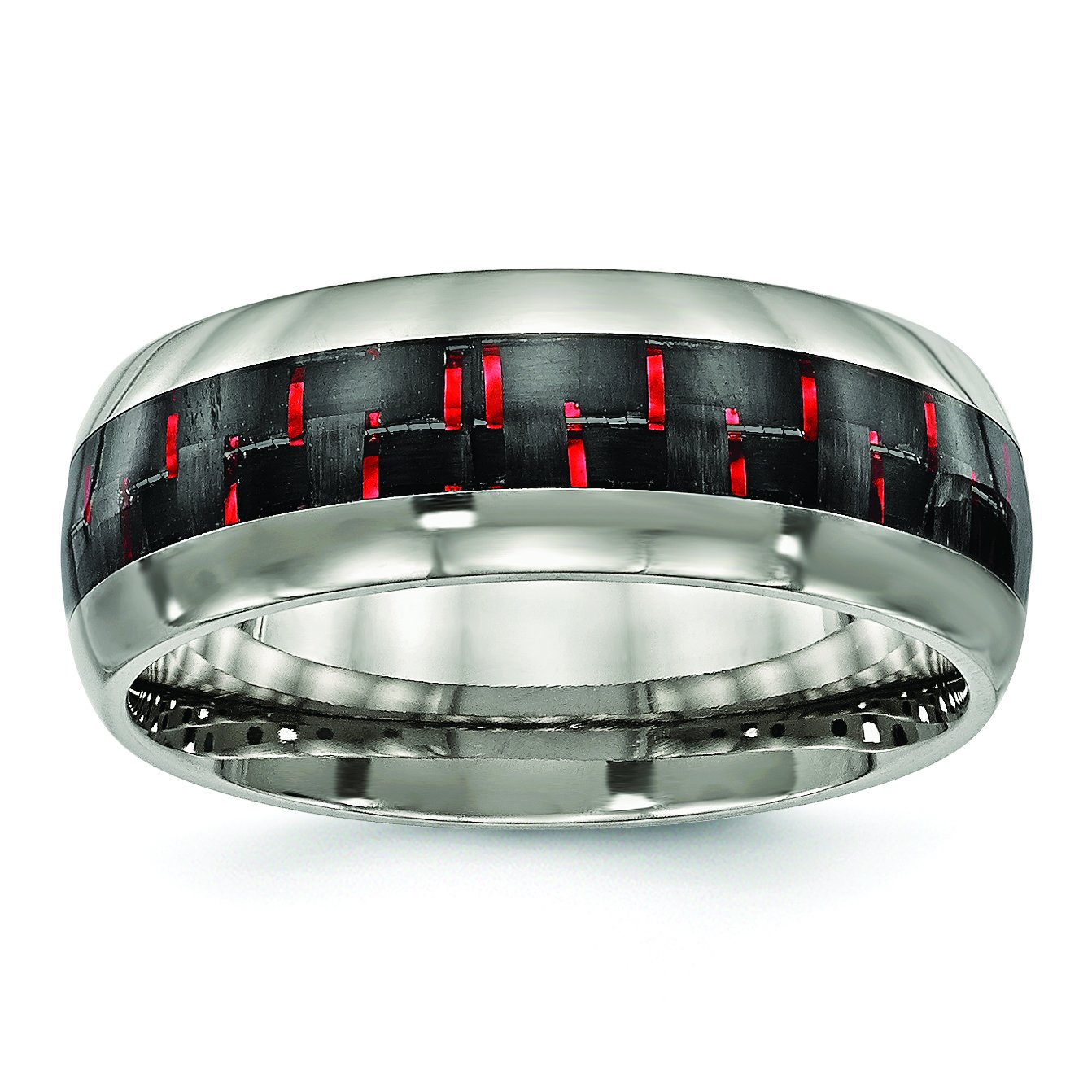 8mm Titanium Wedding Band Ring for Men - Light Black & Red Carbon Fiber Inlay - Perfect for Engagements & Anniversaries