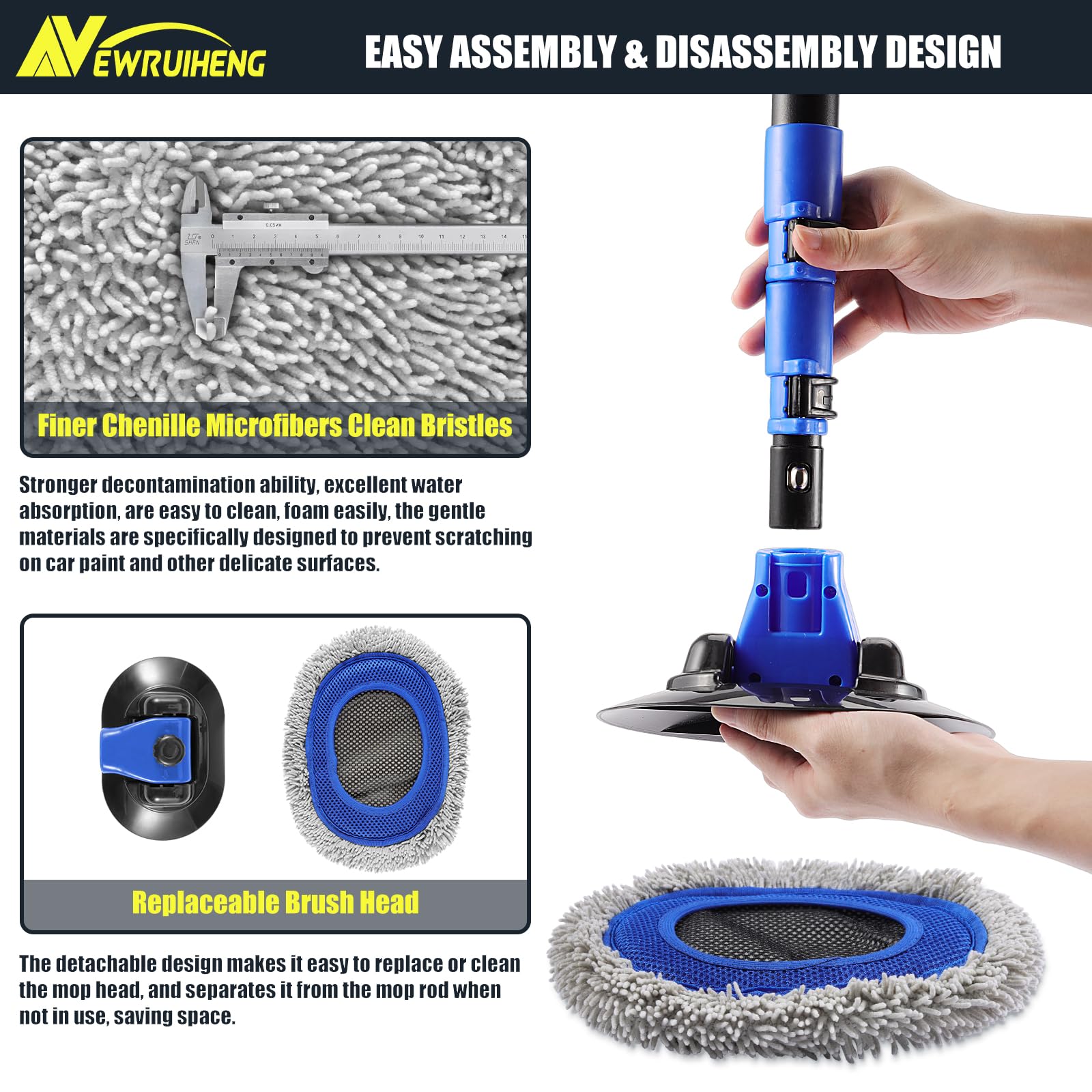 15° Bend Car Wash Brush with Telescopic Handle - Soft Chenille for RV, Truck Cleaning