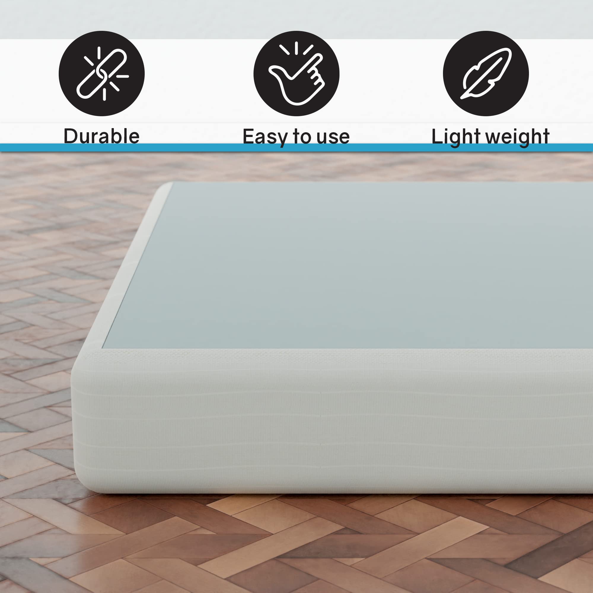 Greaton 8-Inch Sturdy Box Spring for Queen Mattress Support - Durable Natural Wood Foundation, Easy to Assemble, White | Bed Frame Support for Enhanced Comfort & Back Pain Relief
