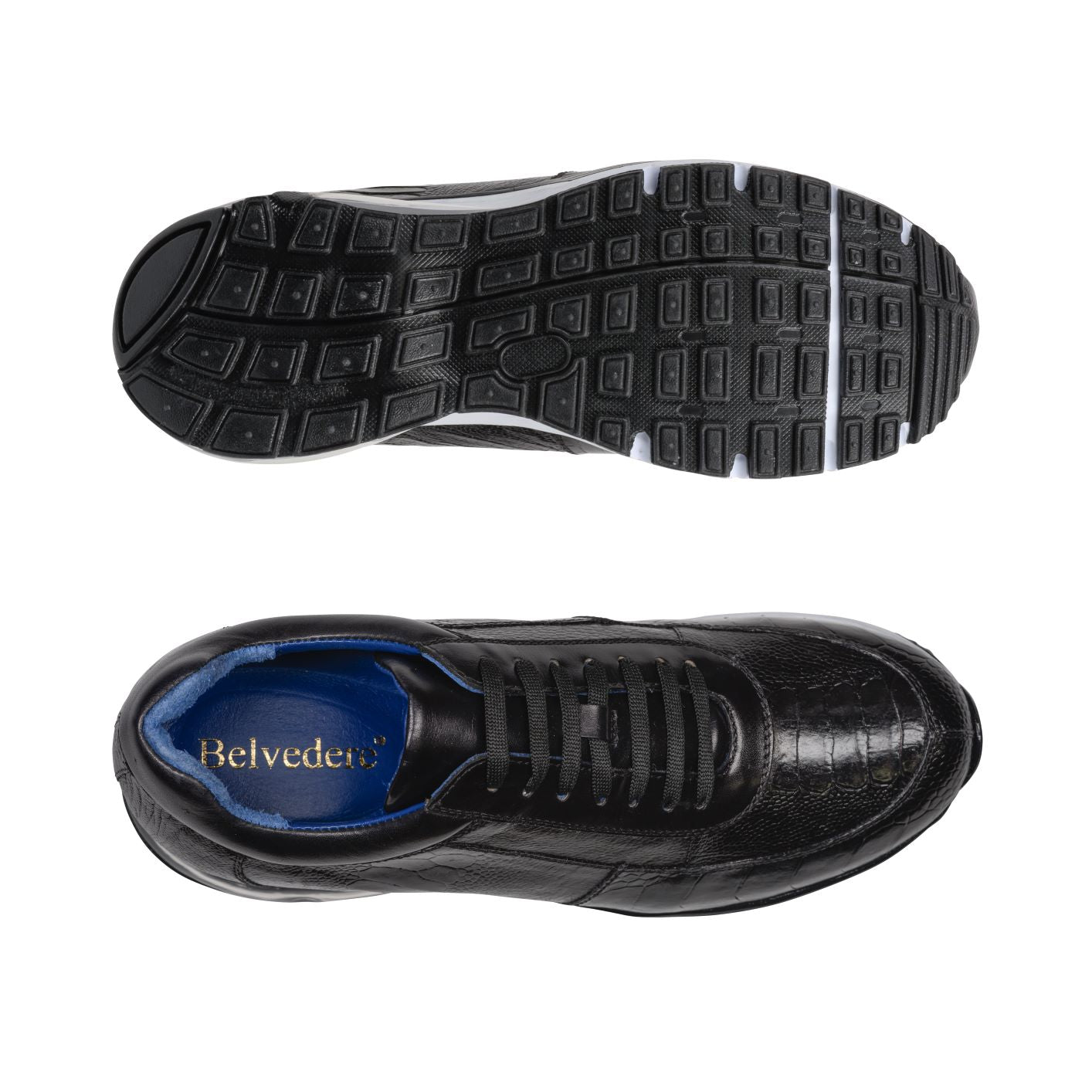 Belvedere Todd Genuine Ostrich Leather Sneakers for Men - Black (E02) | Comfortable Casual Shoes for Walking, Office & Daily Wear
