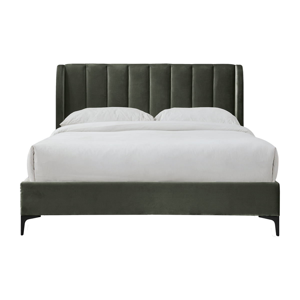 Georgia Velvet Queen Bed - Luxurious Soft Velvet Upholstered Queen Size Bed Frame with Sturdy Wooden Legs | Perfect for Master Bedroom, Guest Room, or Apartment Decor