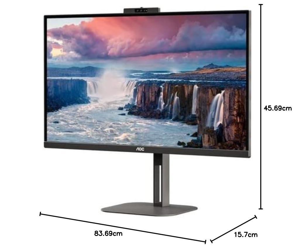 AOC Q27V5CW 27-Inch QHD Monitor with Webcam, Speakers, Height Adjustable Stand (2560x1440, 75Hz, HDMI, DisplayPort, USB-C, USB Hub) - Black | Perfect for Home Office, Gaming, and Video Conferencing