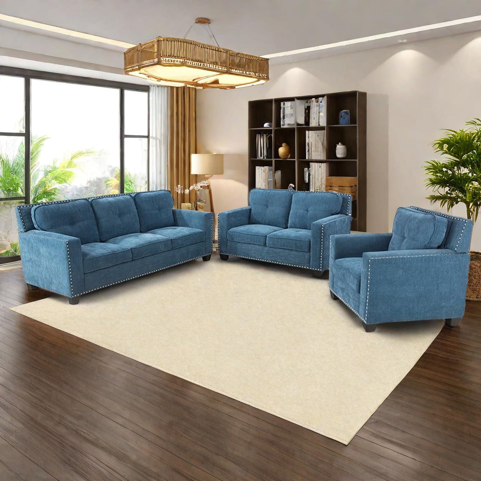 Modern 3-Piece Living Room Sofa Set with Loveseat and Armchair - Upholstered Couches with Nailhead Trim & Rolled Arms - Perfect for Small Spaces, Apartments & Cozy Home Decor