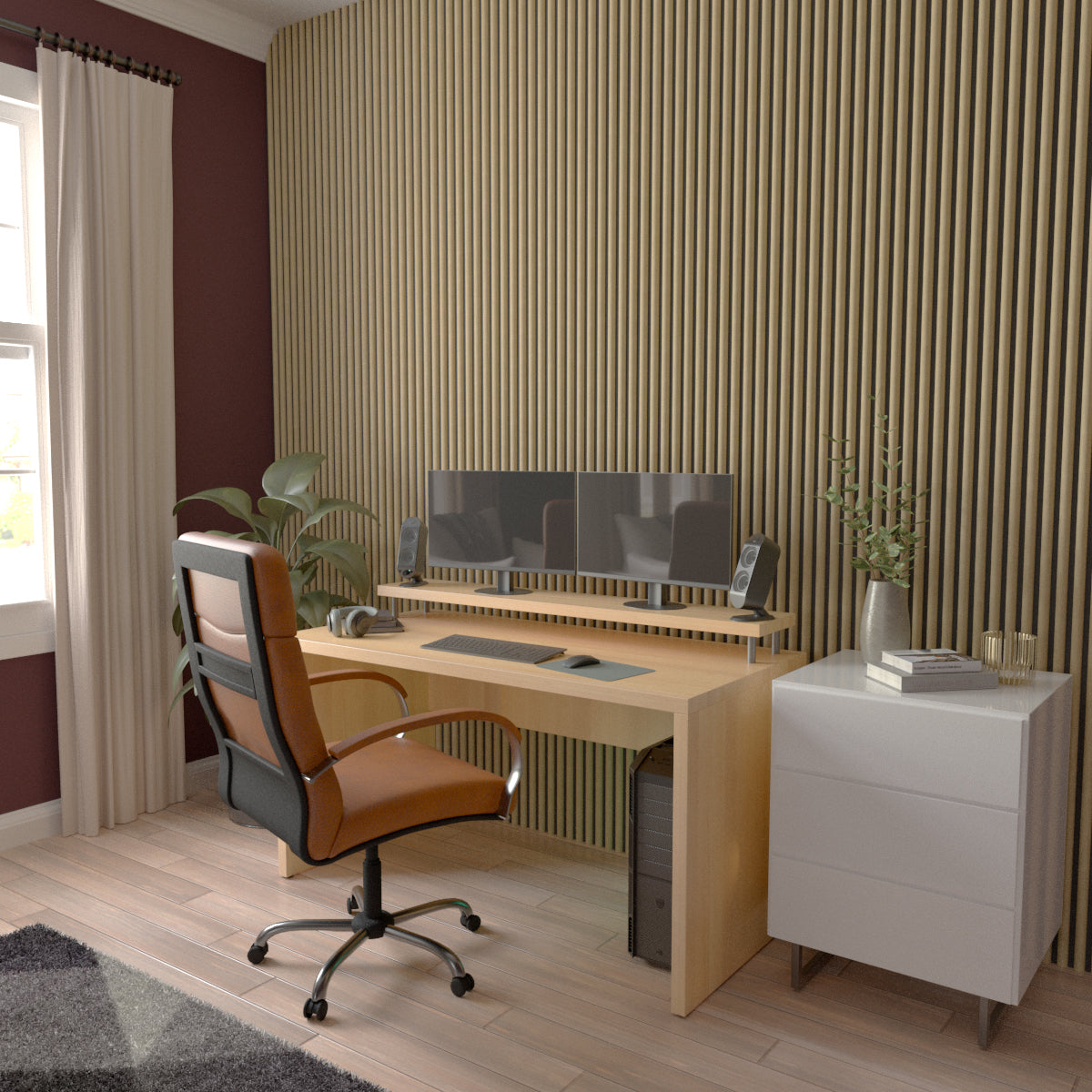 Acoustic Slat Wood Wall Panel - Half Round Slats for Home Theater, Office & Studio Soundproofing | Natural Wood Wall Decor