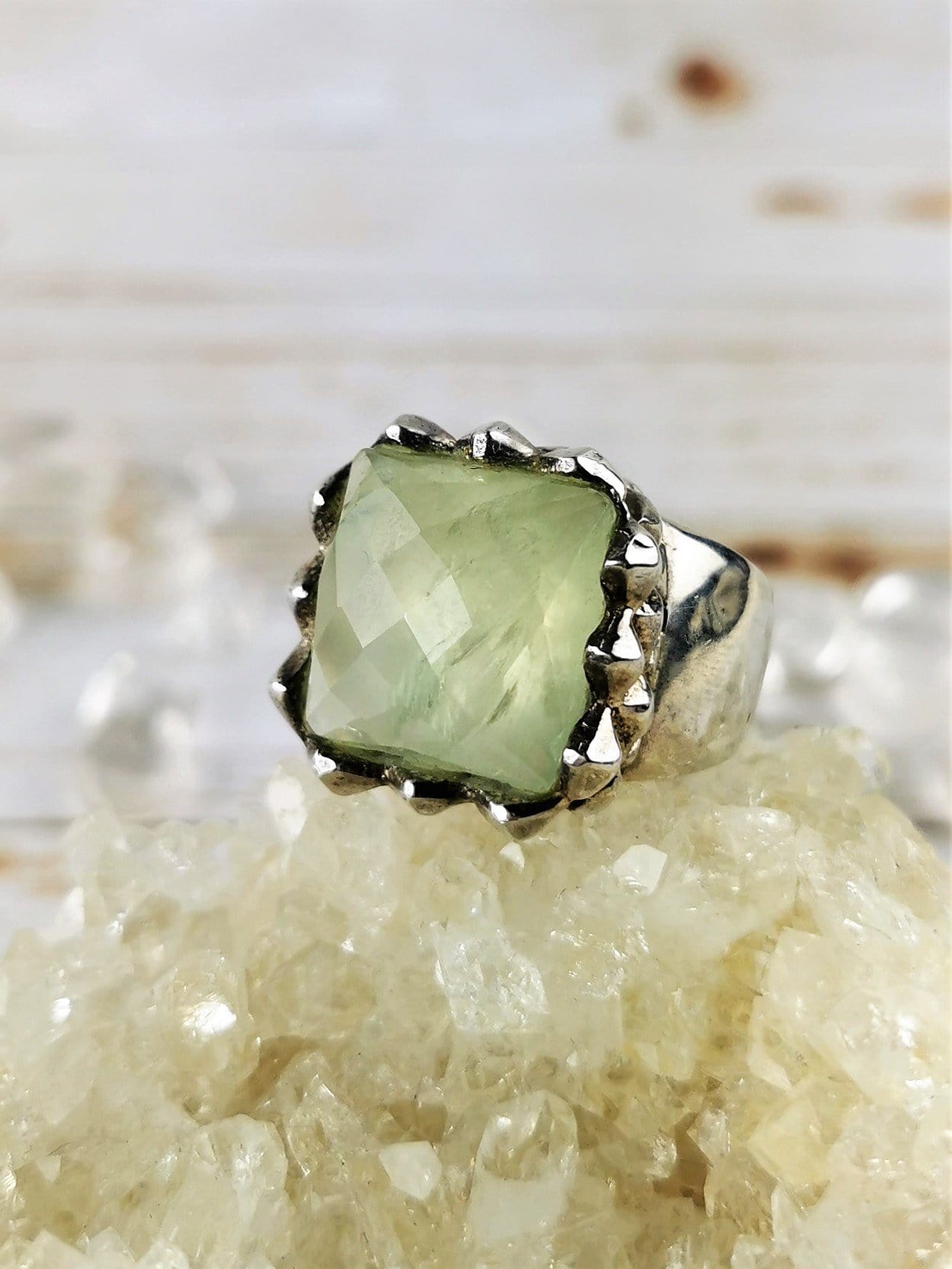 Chunky Prehnite Ring for Women - Size 8 Adjustable Statement Jewelry - Healing Crystal Ring for Meditation, Yoga & Spiritual Gifts
