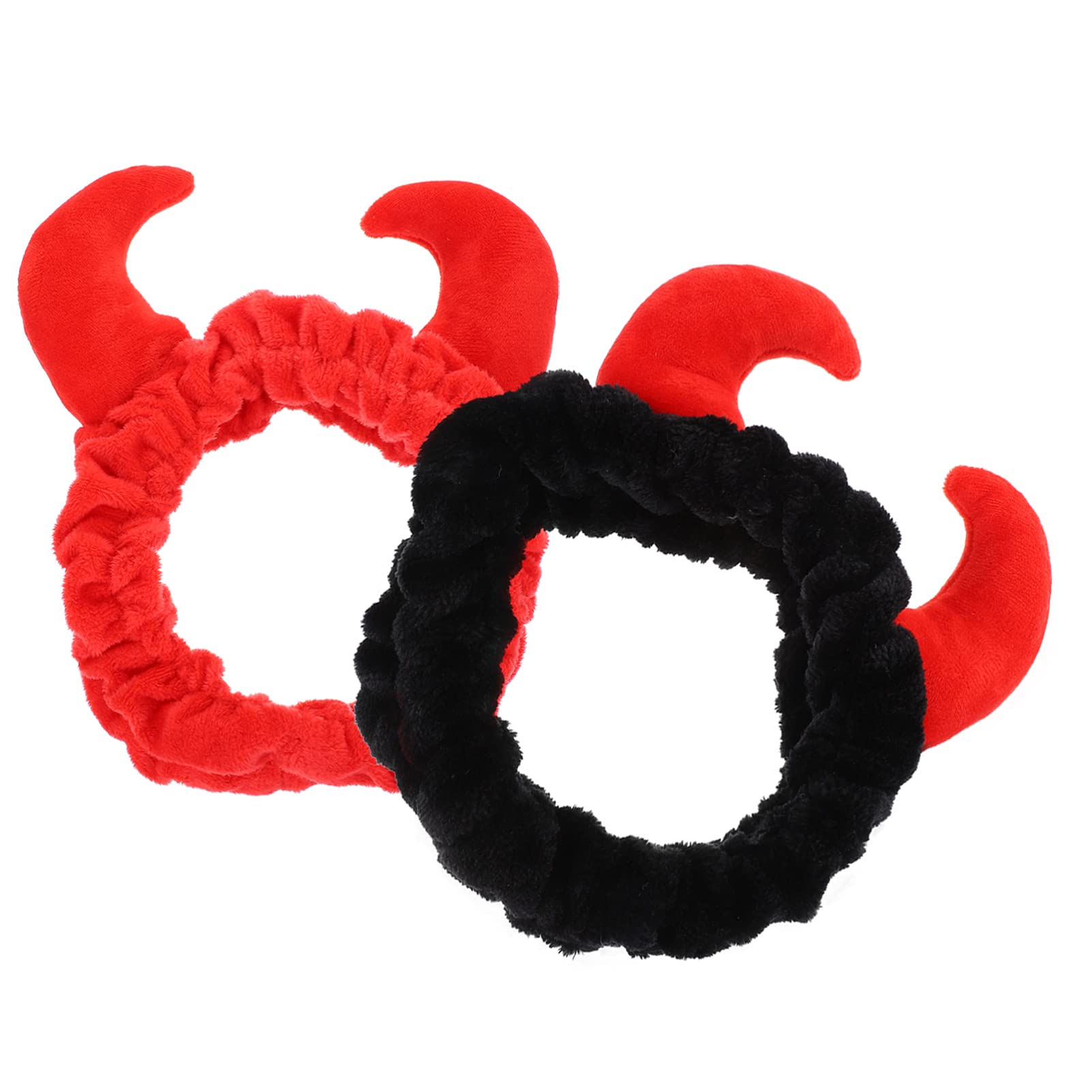 Lurrose Sports Headband for Face Washing & Skincare - 2 Pack Black & Red Spa Headbands with Devil Horns - Soft & Absorbent Makeup Hairband for Shower, Spa, and Facial Care - Perfect for Gym, Yoga, and Daily Skincare Routine