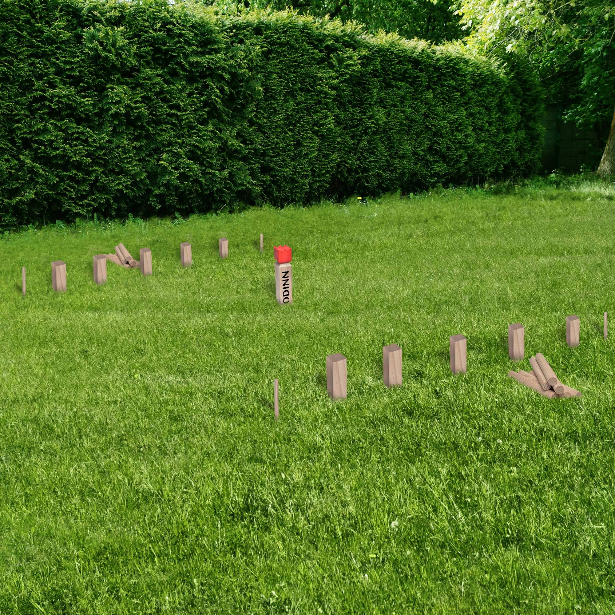 Odinn XXL Kubb Yard Game Set - Premium Viking Chess & Wooden Lawn Bowling Game for Adults & Kids - Outdoor Backyard, Beach, Camping & Picnic Fun - Includes Wooden Blocks & King Pin