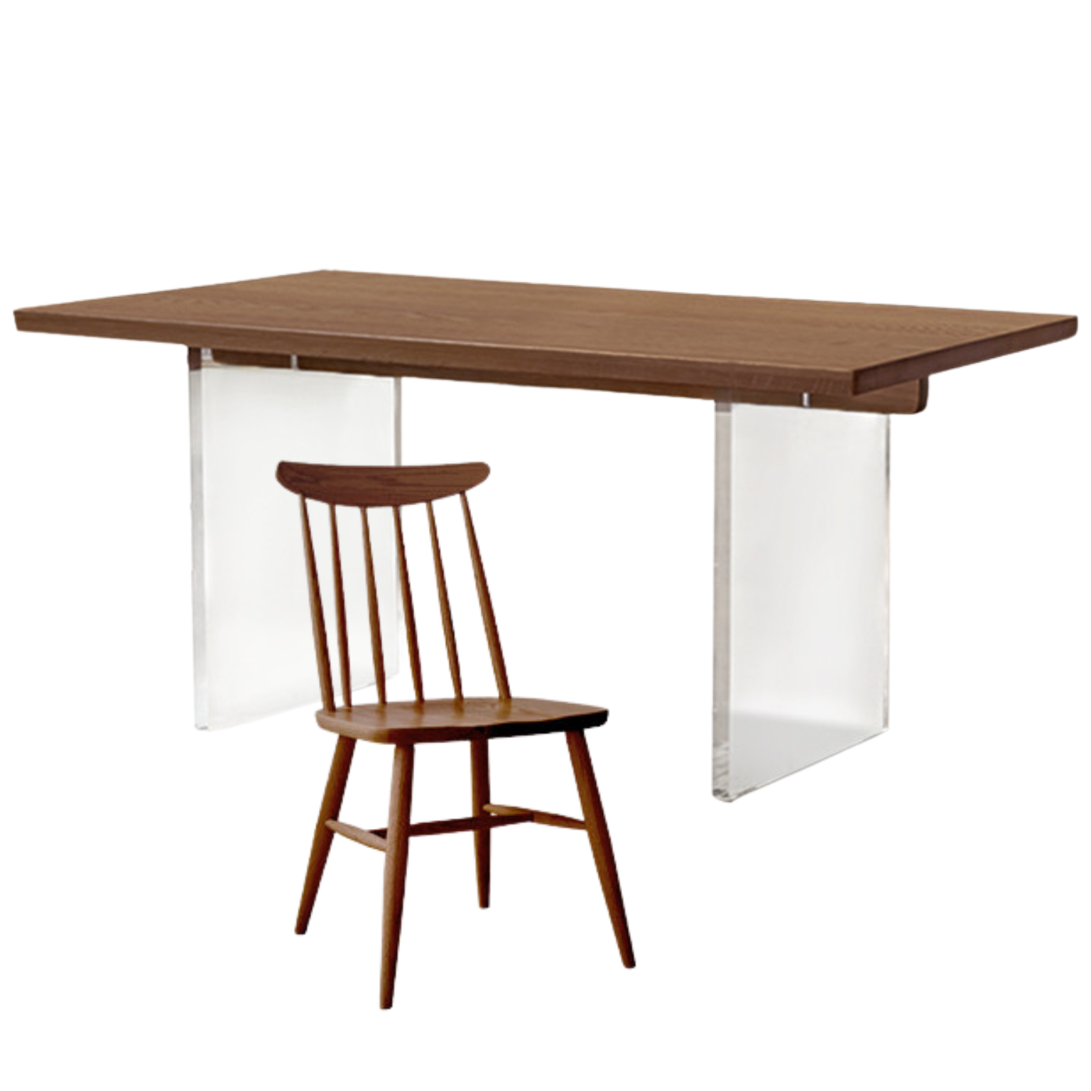 70.8x35.4x29.5 inch / 180x90x75 cm / Walnut color / Oak Suspended dining table + four Windsor chair