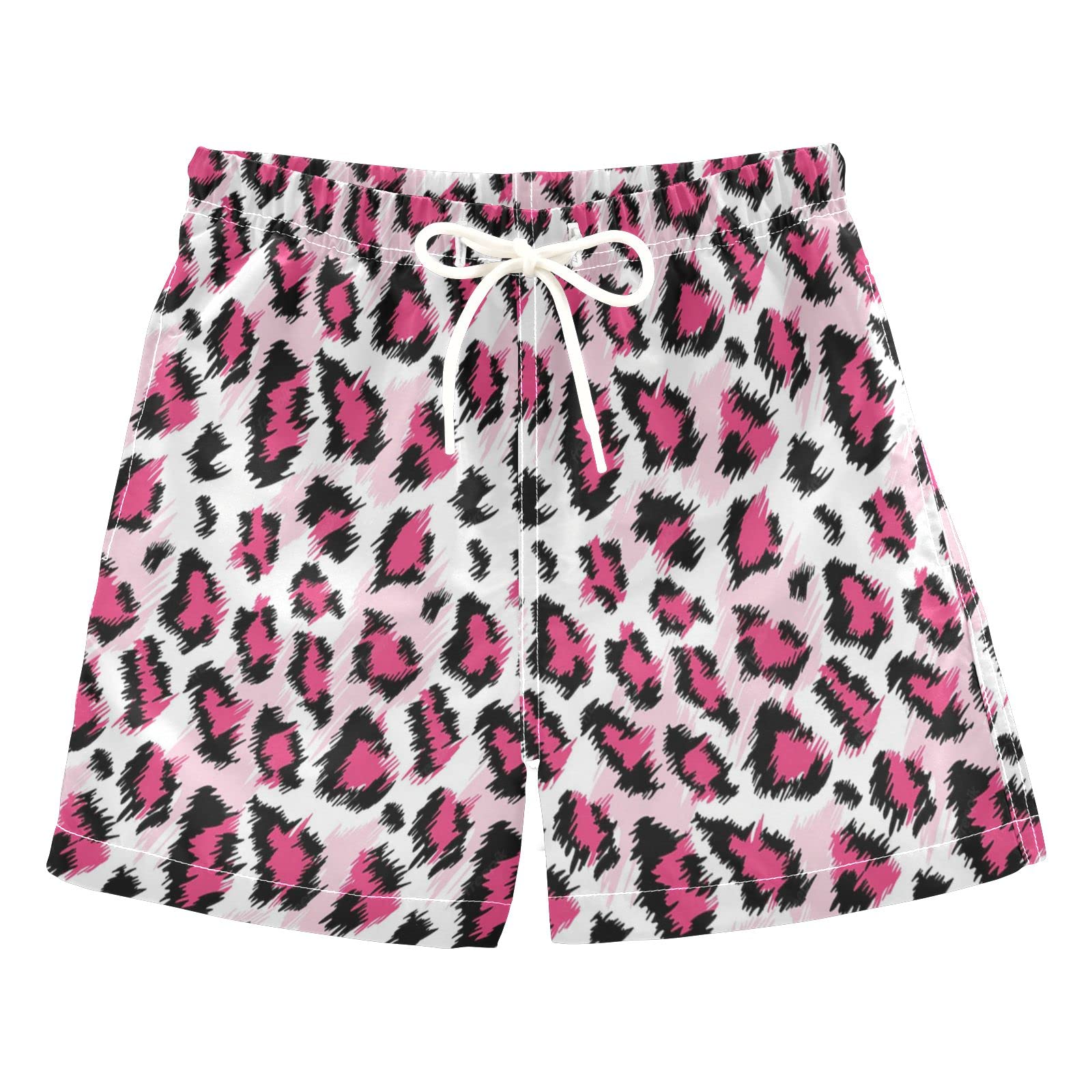 Stylish Pink Leopard Print Boys Swim Trunks - Quick Dry Toddler Swim Shorts for Beach & Pool | 2T Kids Bathing Suits | Perfect for Summer Vacation, Water Parks and Swimming Lessons