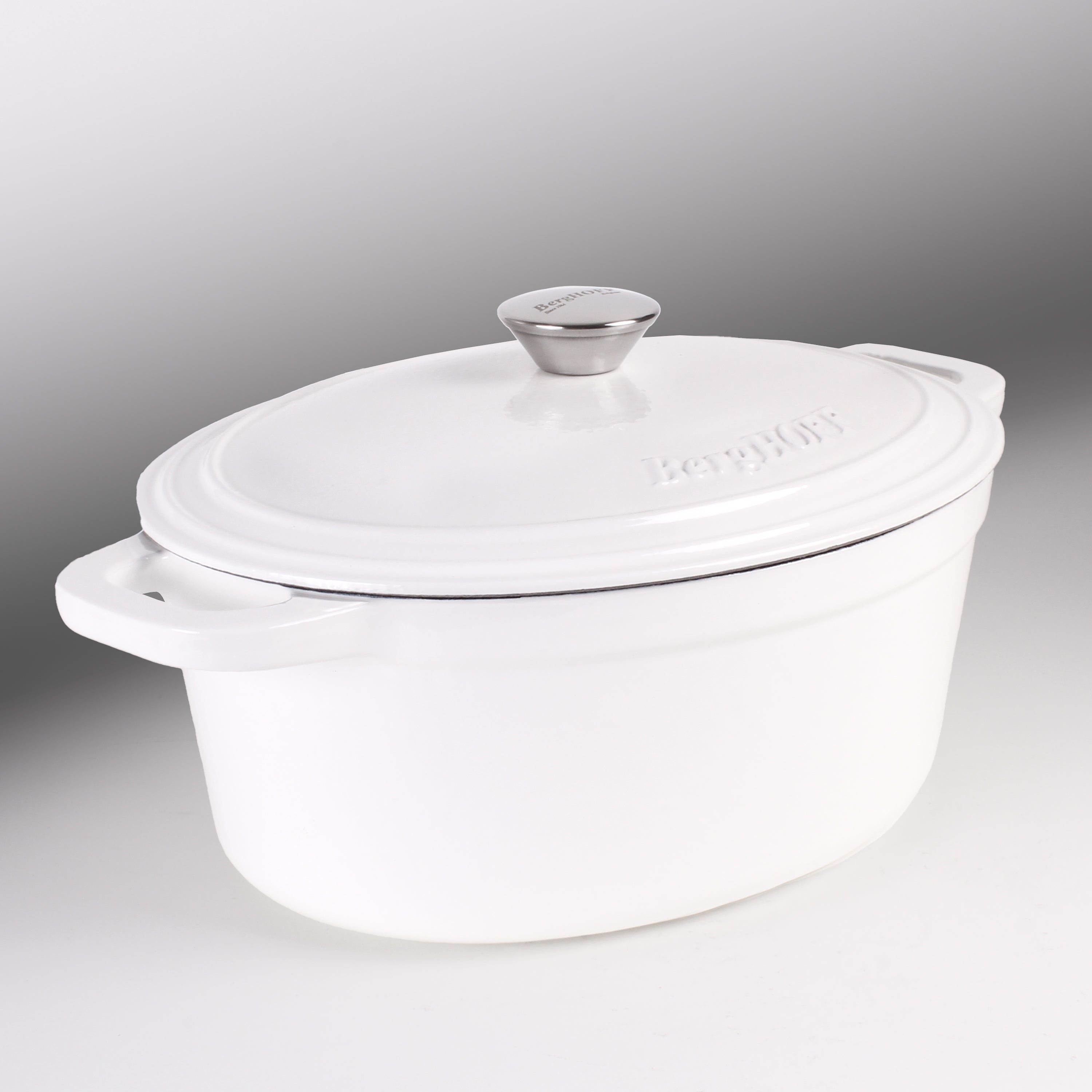 BergHOFF Neo 4-Piece Cast Iron Cookware Set - Grill Pan, Fry Pan & Oval Dutch Oven, White Enamel Coating | Perfect for Stovetop, Oven & Outdoor Cooking | Ideal for Grilling, Frying & Braising