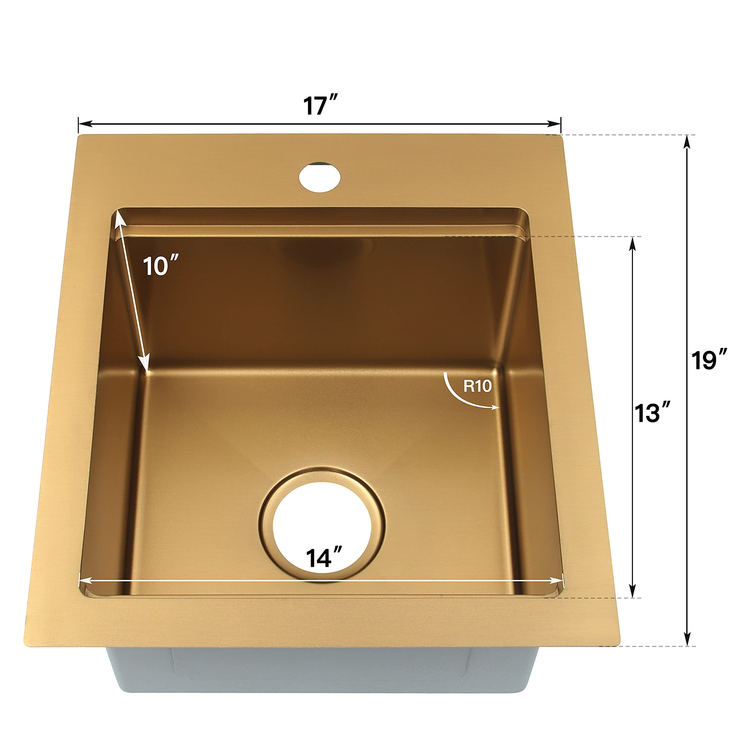 Premium 16 Gauge Stainless Steel Gold Bar Sink - Drop-In Design for Small Kitchen & Bar Prep (17