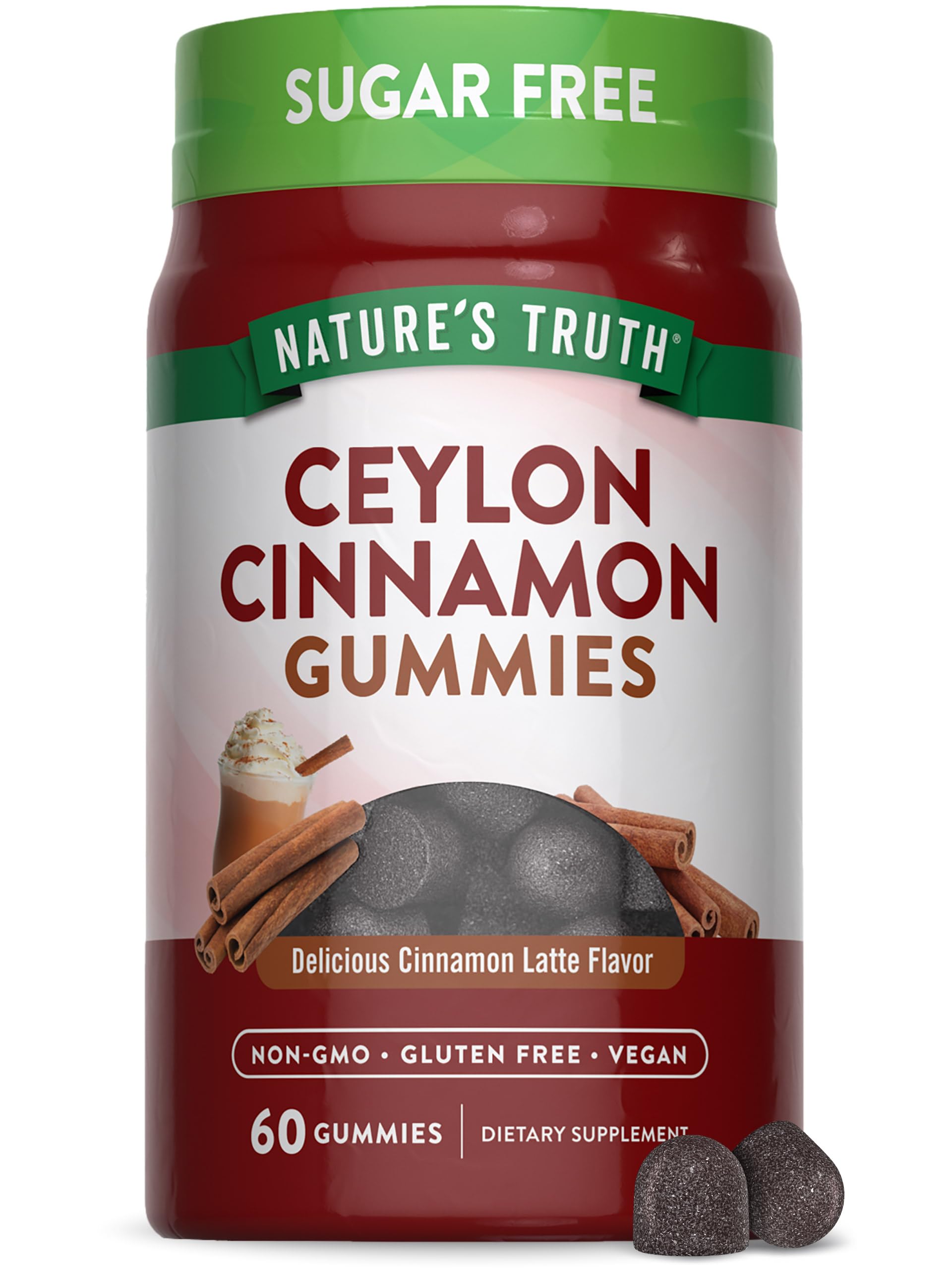 Nature's Truth Ceylon Cinnamon Gummies 2000mg - Sugar Free, Vegan, Non-GMO & Gluten Free Supplement (60 Count) | Supports Blood Sugar Balance & Heart Health | Perfect for Daily Wellness Routine & On-the-Go Nutrition