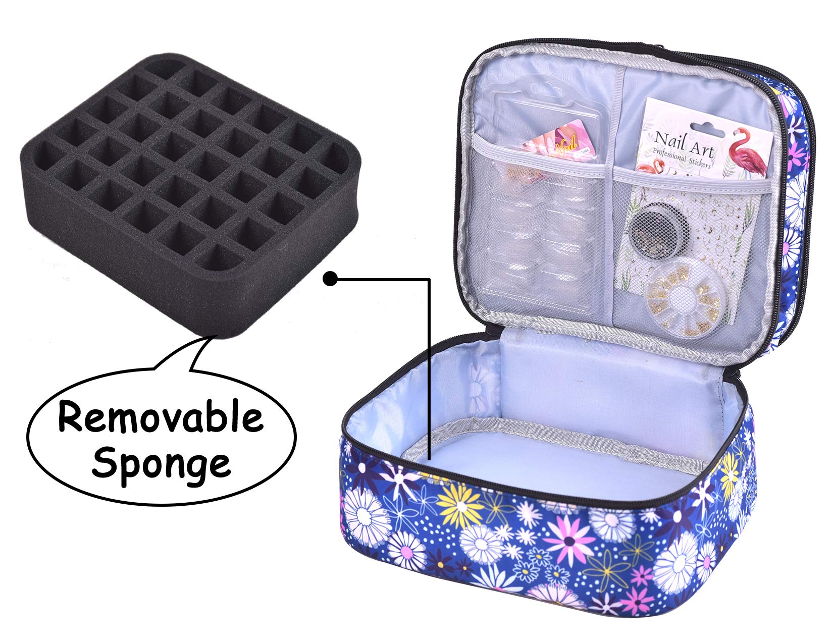 30 Bottles Nail Polish Organizer - Double Layer Nail Varnish Storage Case with Handle, Portable Nail Supply Carrying Bag for Salon & Travel (Flower Design) - Perfect for Professional Nail Technicians & DIY Manicures at Home