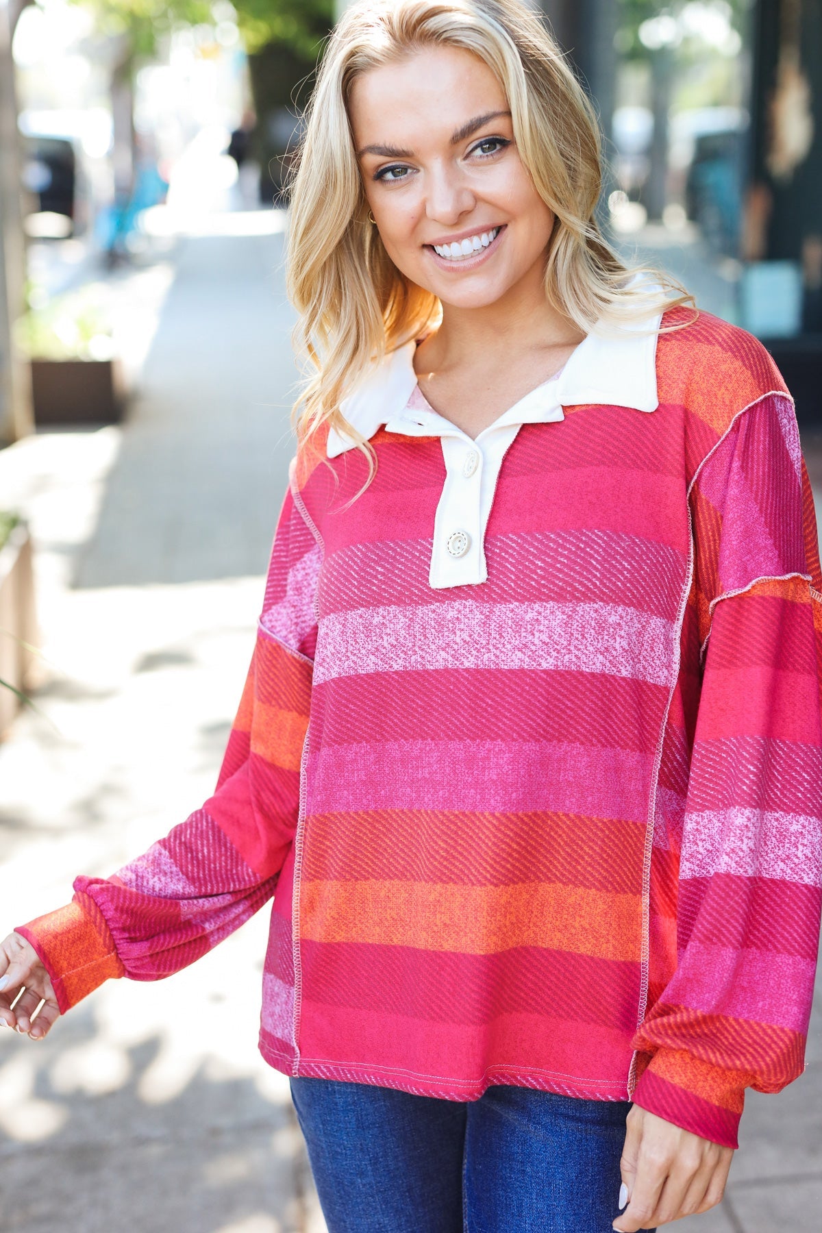 Bold Magenta Striped Button-Down Shirt with Placket Collar - Stylish Casual Wear for Work, Outings & Date Nights