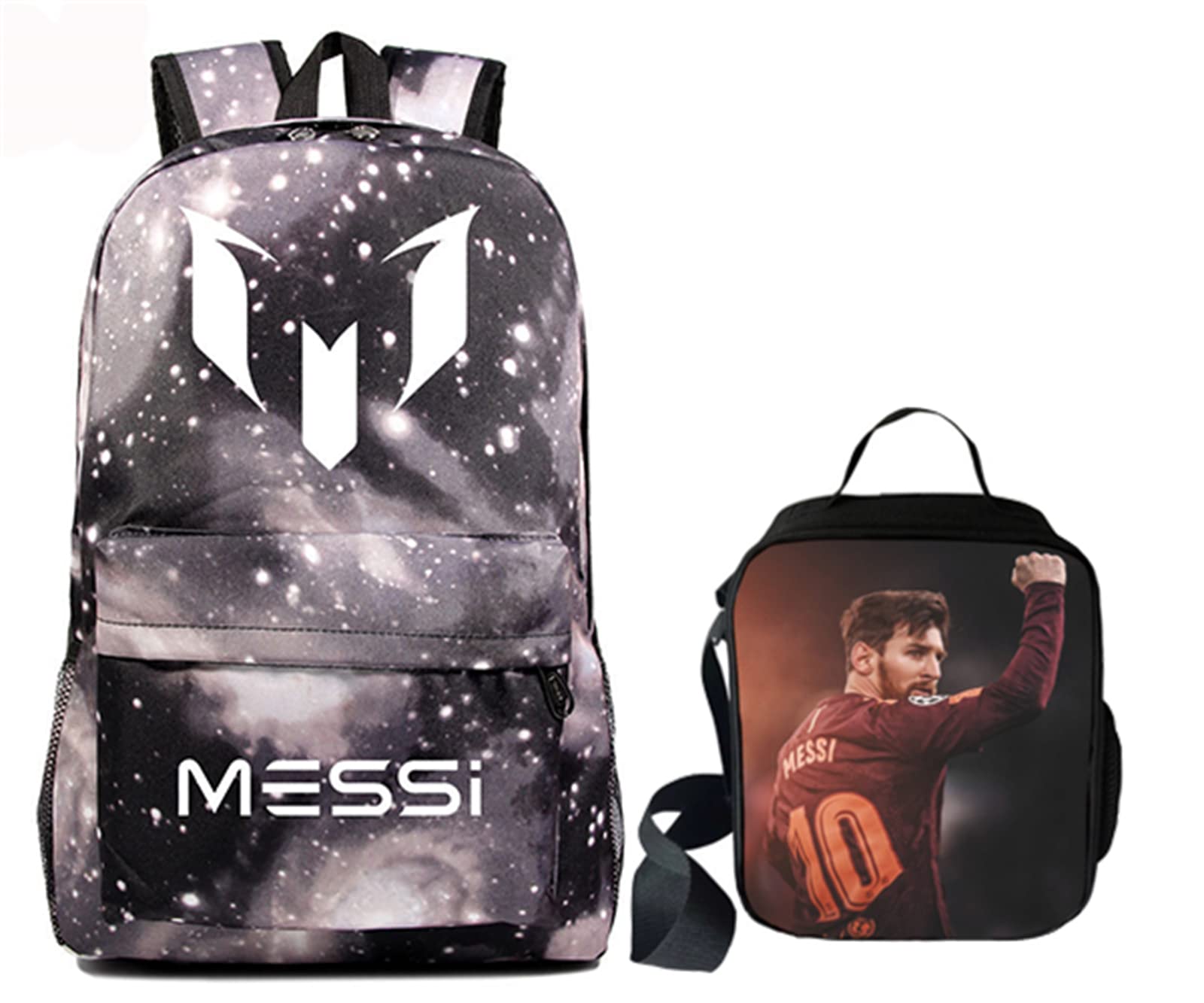 **Lionel Messi Backpack for Teen Boys - Waterproof Canvas School Backpack with Lunch Bag Set - Durable Travel Knapsack for School, Sports & Outdoor Adventures**