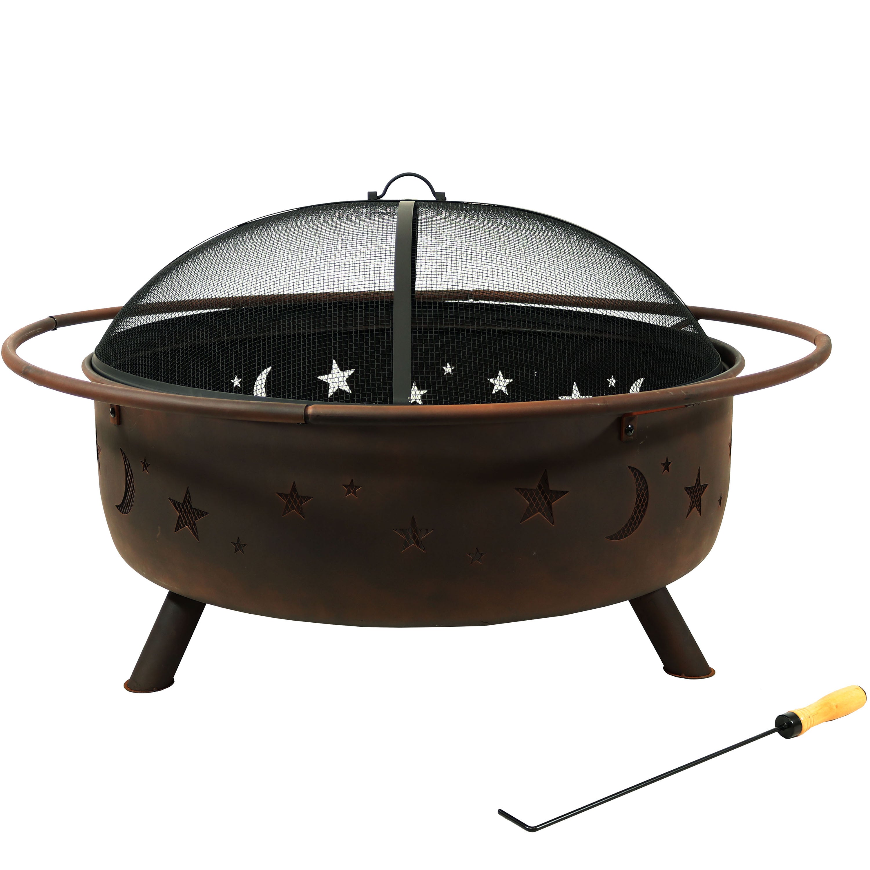 Sunnydaze 42 Inch Large Cosmic Fire Pit with Moon and Stars Design - Outdoor Backyard Fire Pit for Camping, Patio, and Garden Gatherings