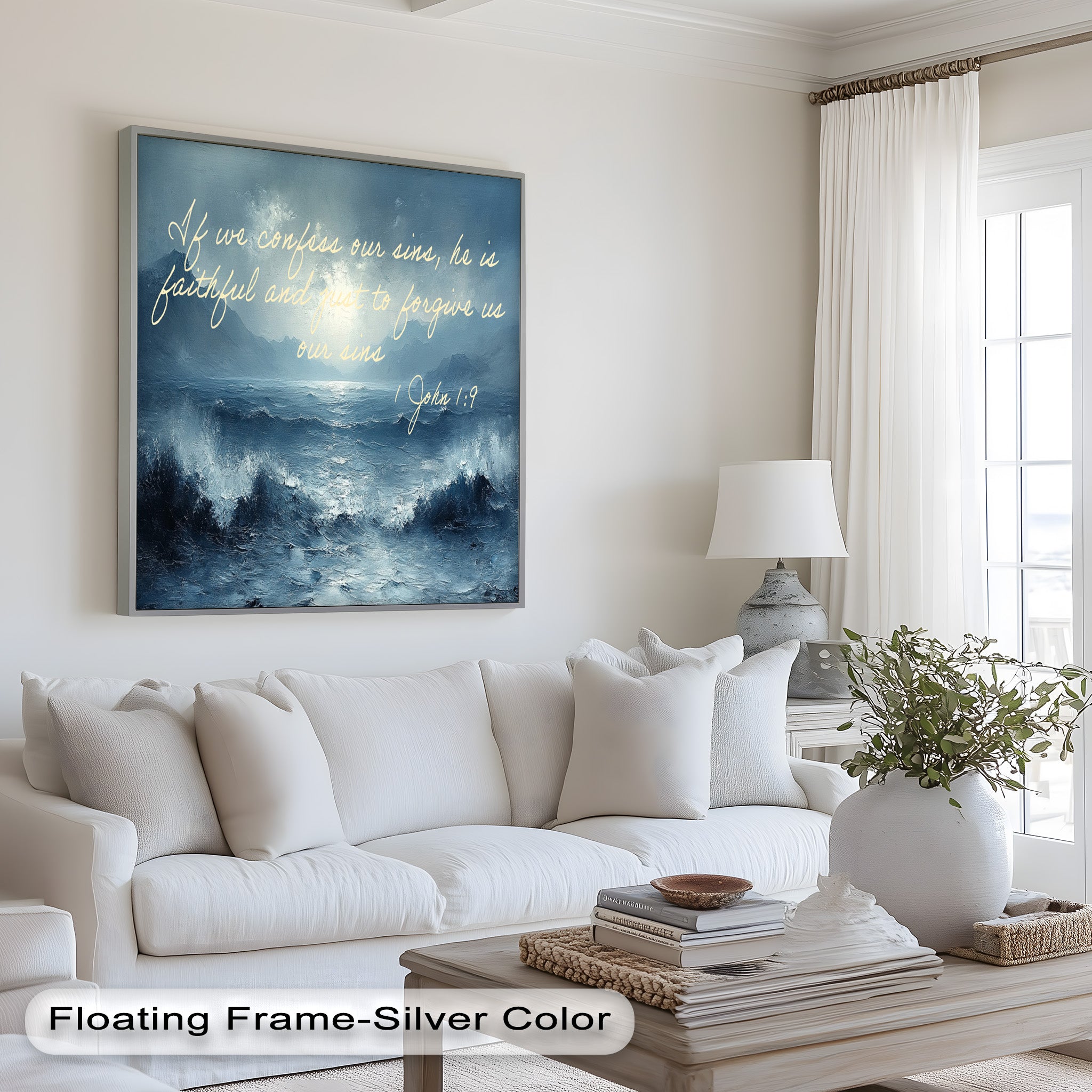 1 John 1:9 Bible Verse Oil Painting - Christian Scripture Wall Art for Home Decor, Church & Office - Forgiveness and Grace Religious Gift