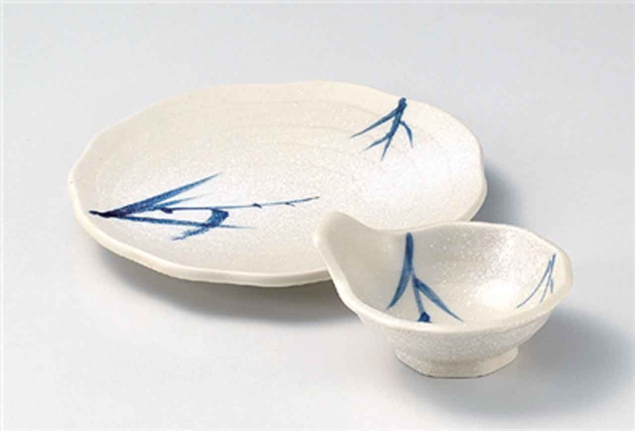 Premium Japanese Porcelain Ashi Ishiyaki 5.1-inch Set of 5 Tempura Plates & Small Bowls - Authentic Handcrafted Dinnerware for Sushi, Appetizers & Asian Cuisine