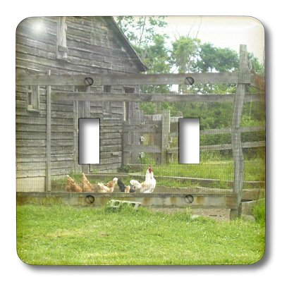 3D Rose Double Toggle Switch with Country Chicken and Rooster Pen - Rustic Barn Style Wall Decor for Farmhouse, Country Kitchen & Western Home Décor