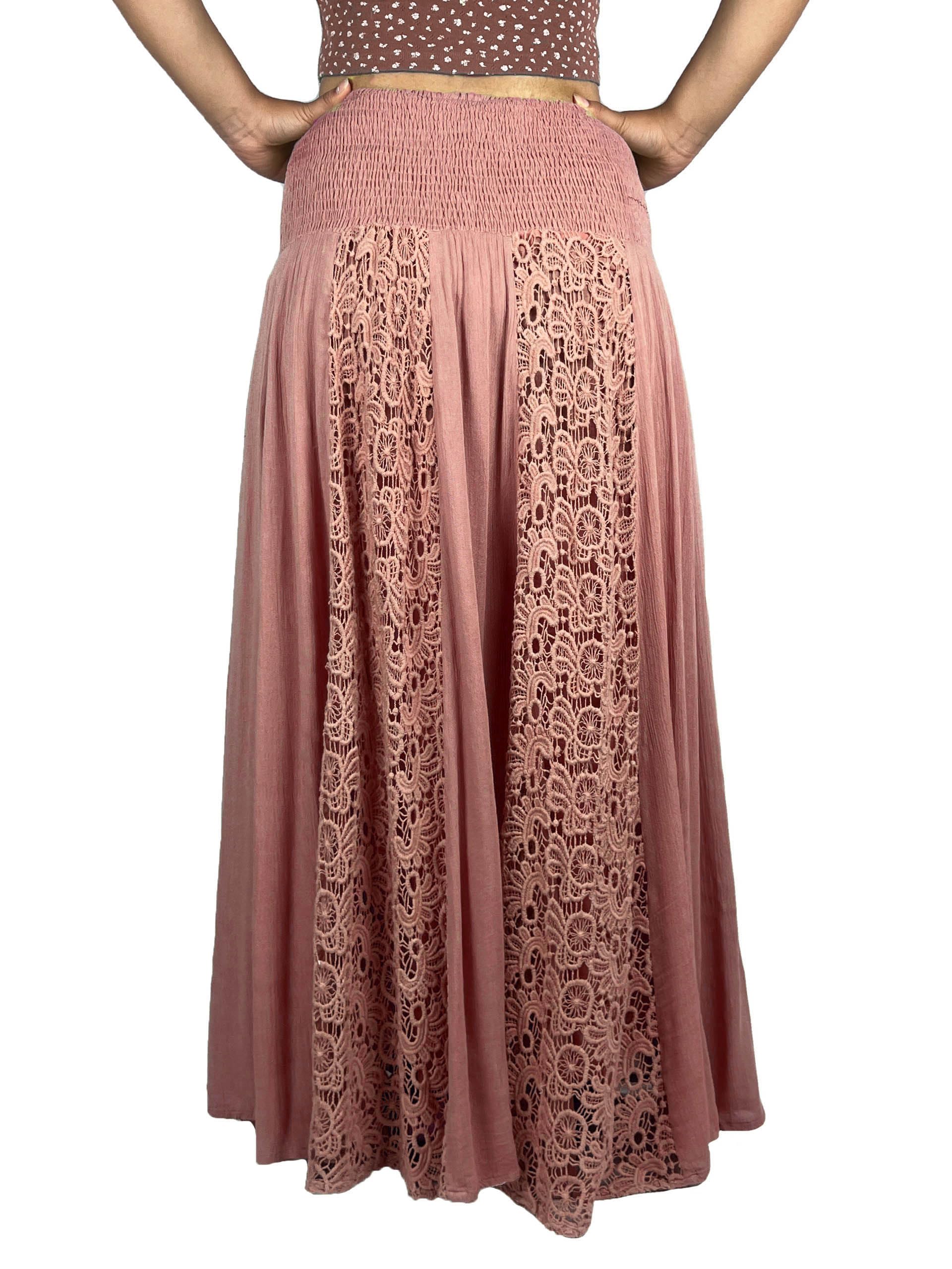 Agan Traders Women's Bohemian Maxi Skirt - Soft Rayon Smocked Elastic Waist Long Gypsy Skirt for Spring 2025 | Perfect for Beach, Music Festivals & Boho Chic Outfits