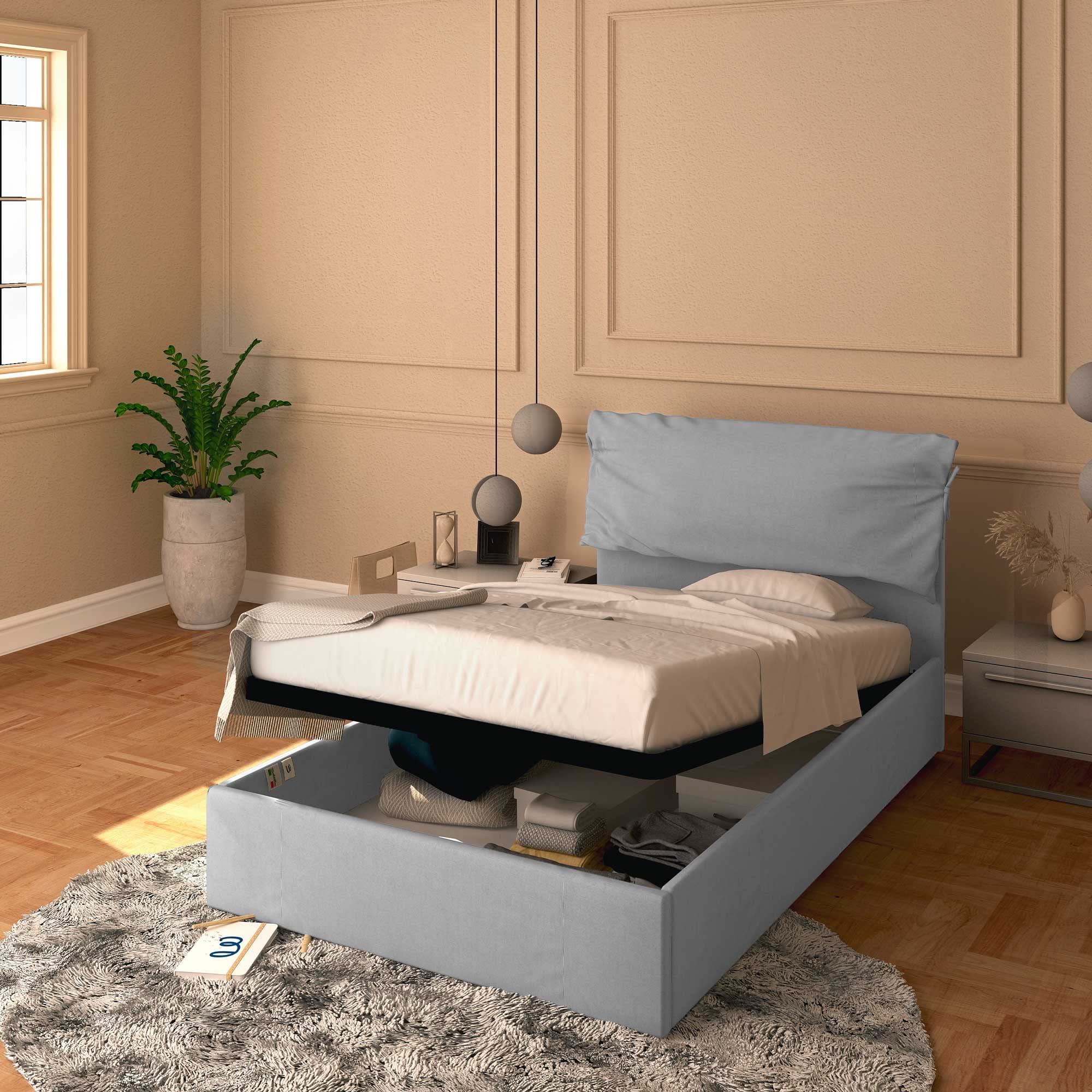 Baldiflex Single Bed with Storage - Licia Soft Synthetic Leather Upholstery, Slatted Base for Single Mattresses, 120 x 190 cm, Light Gray with Padded Headboard | Space-Saving Bedroom Solution for Small Apartments & Guest Rooms