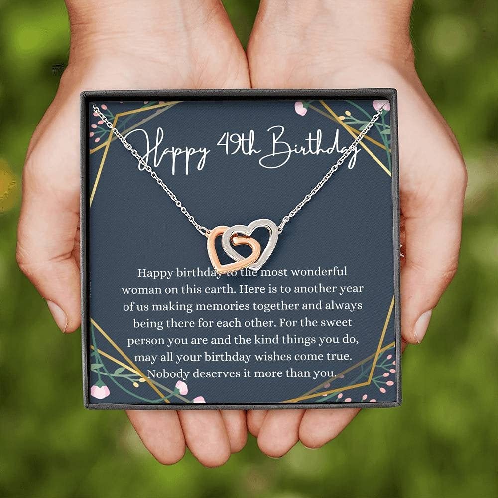 Personalized Handmade Interlocking Hearts Necklace with Message Card - Unique 49th Birthday Gift for Women, Romantic Keepsake Jewelry for Anniversary, Valentine's Day & Special Occasions