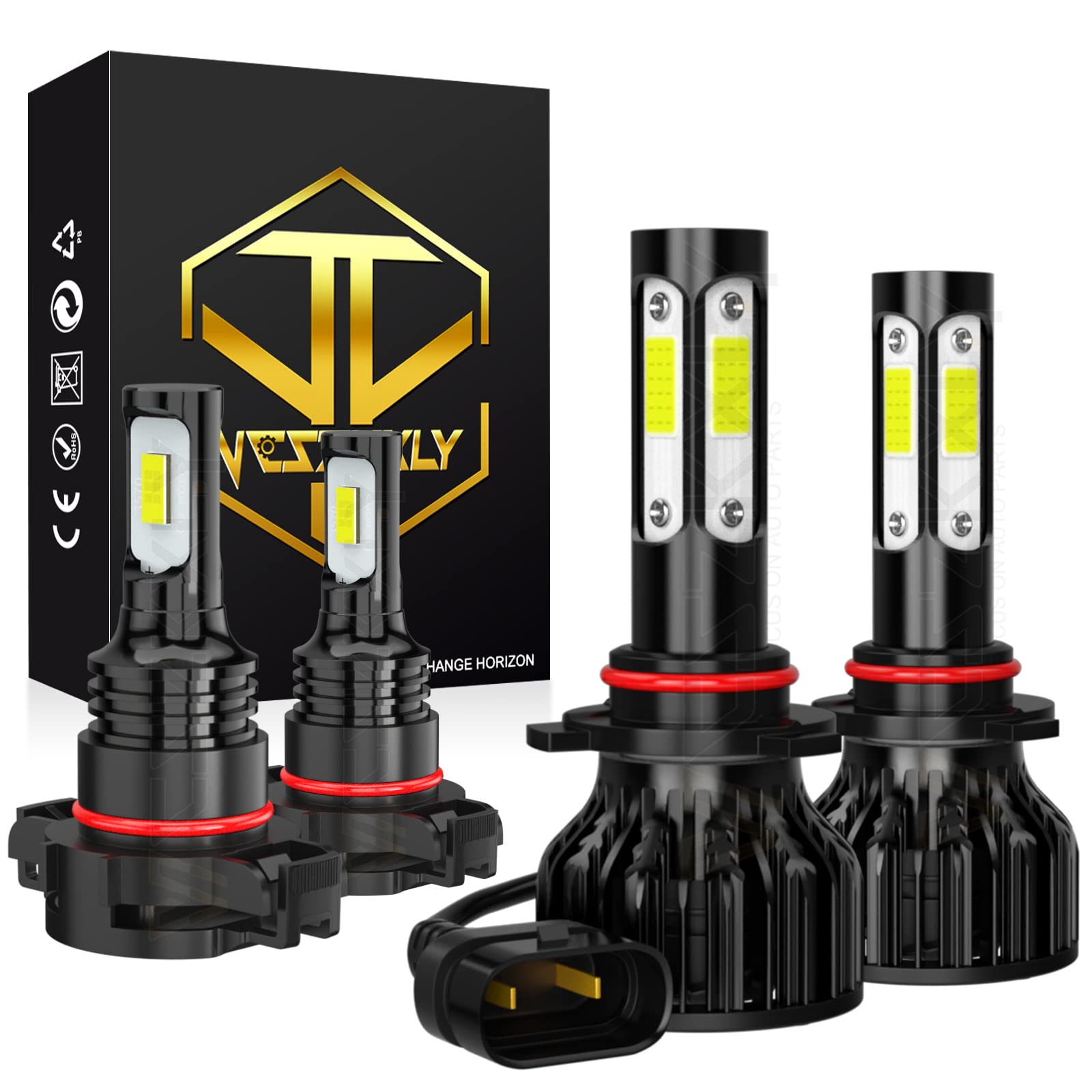 9012 LED Headlight Bulbs & 5202 LED Fog Lights Combo - 6000K Cool White, Pack of 4, Compatible with 2014-2015 GMC Sierra 1500 | Easy In-line Installation for Enhanced Night Driving Visibility