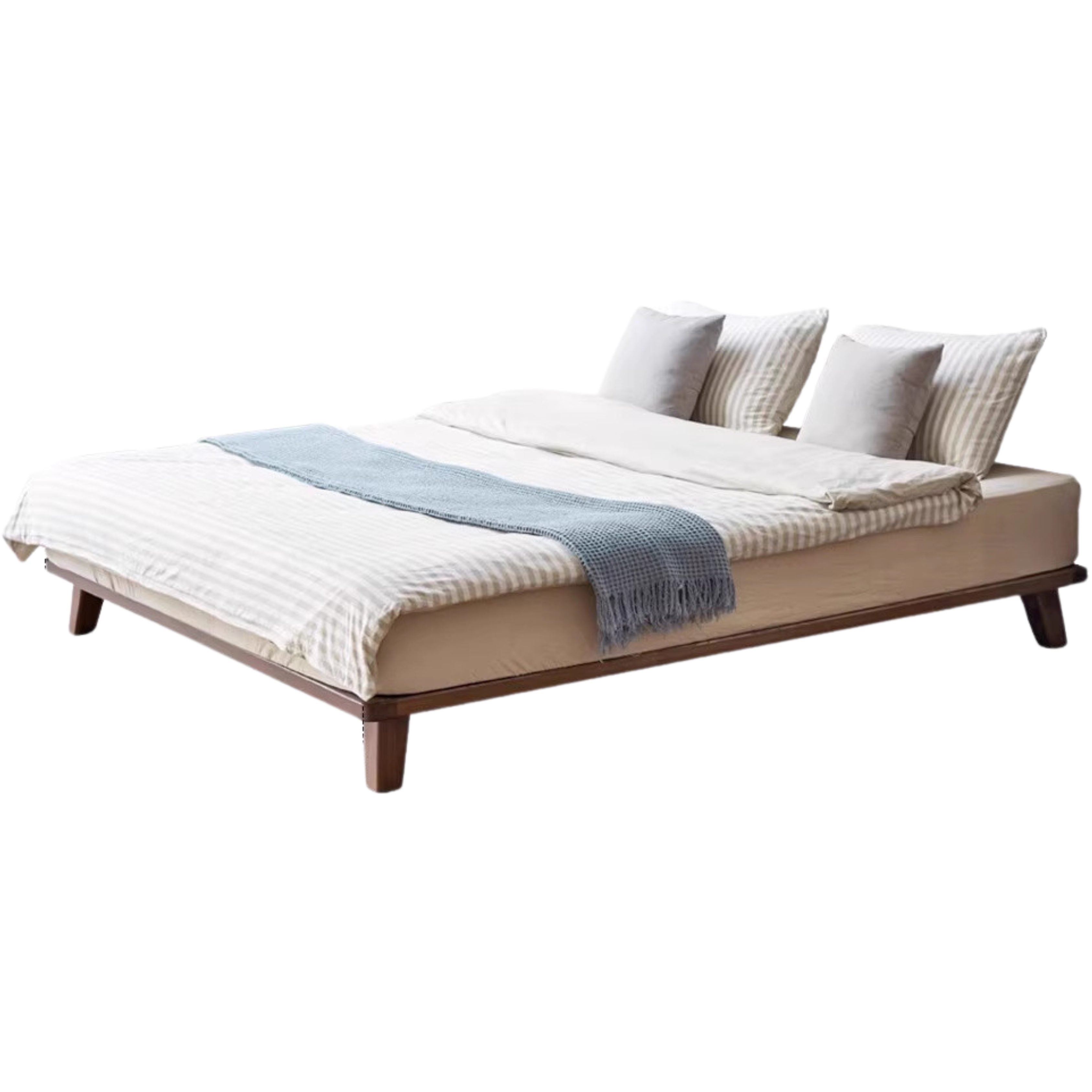 Walnut color solid wood low bunk bed