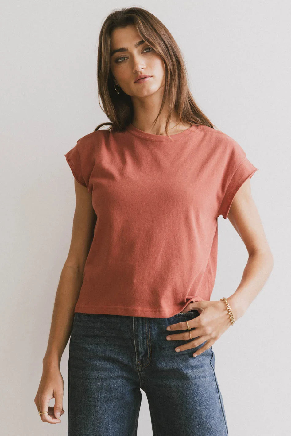 Harry Cutoff Top in Brick - Trendy Women's Cropped T-Shirt for Summer Outfits, Casual Wear & Street Style | FINAL SALE