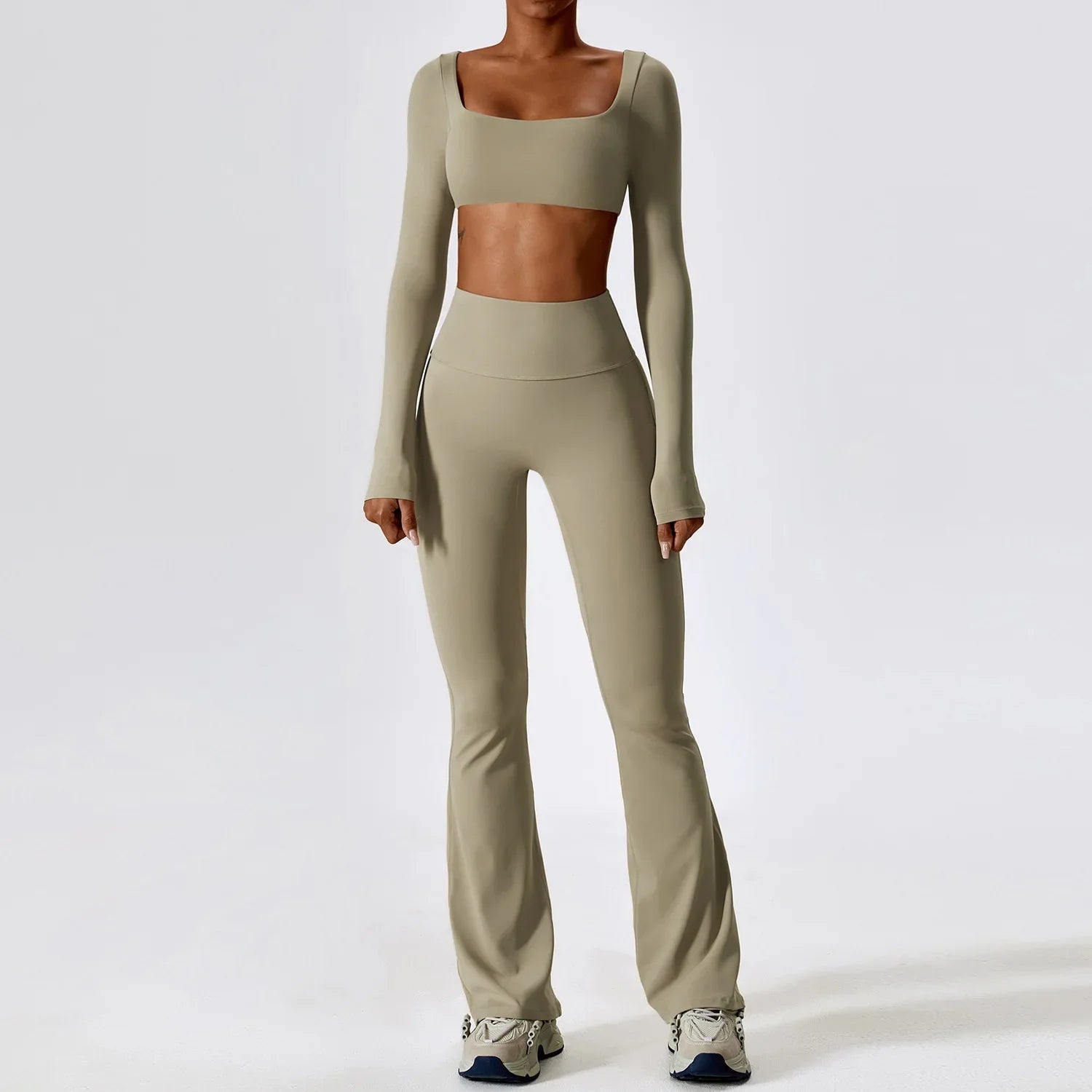 2-Piece Women's Yoga Tracksuit Set - Long Sleeve Crop Top & High Waist Leggings - Gym Workout Sportswear for Fitness, Running & Lounge Wear