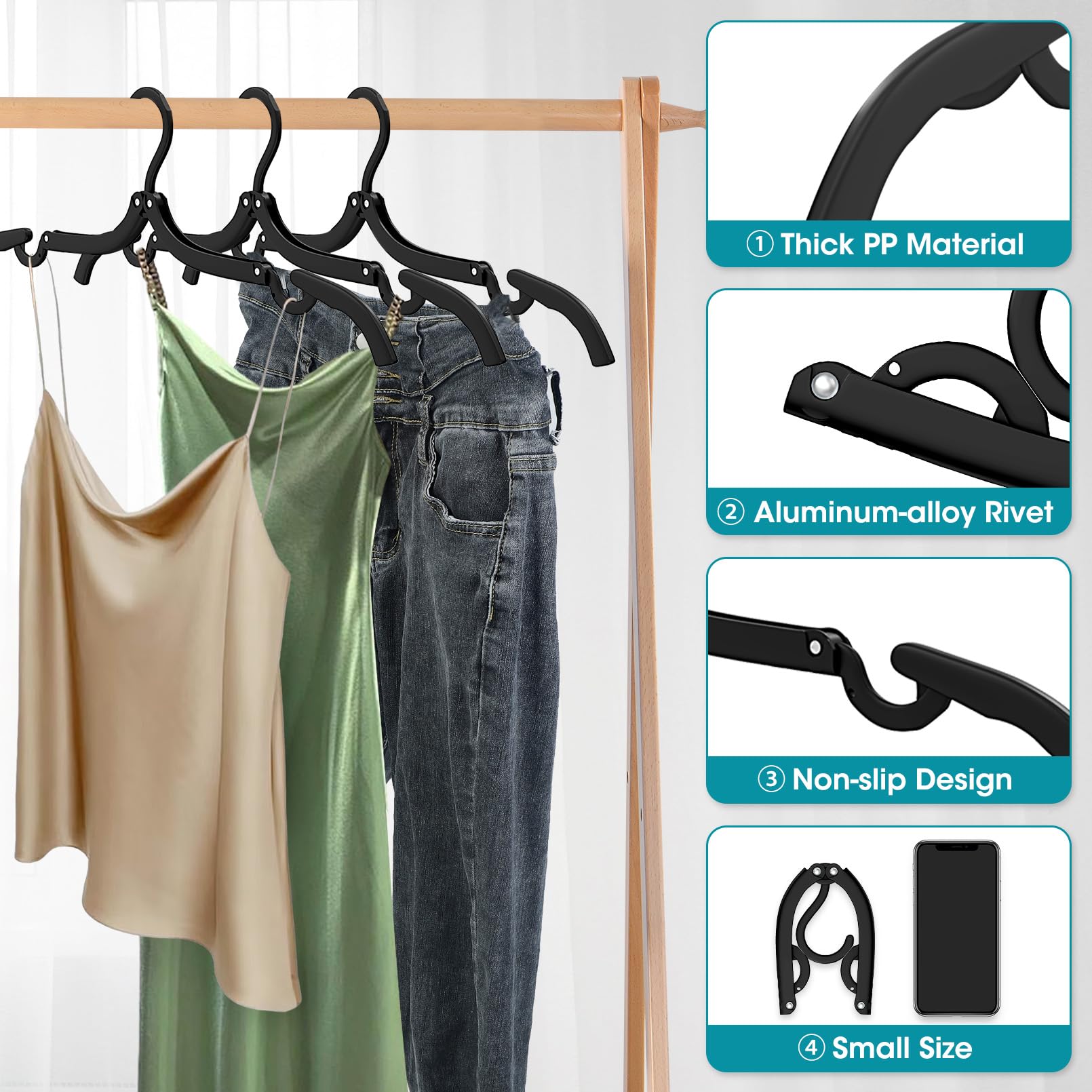 30 Pack Foldable Travel Hangers - Portable Clothes Hanger Organizer for Suitcase, Plastic Drying Rack for Travel, Camping, RV & Cruise - Space Saving Black Hangers (Perfect for Hotels, Dorms & Business Trips)