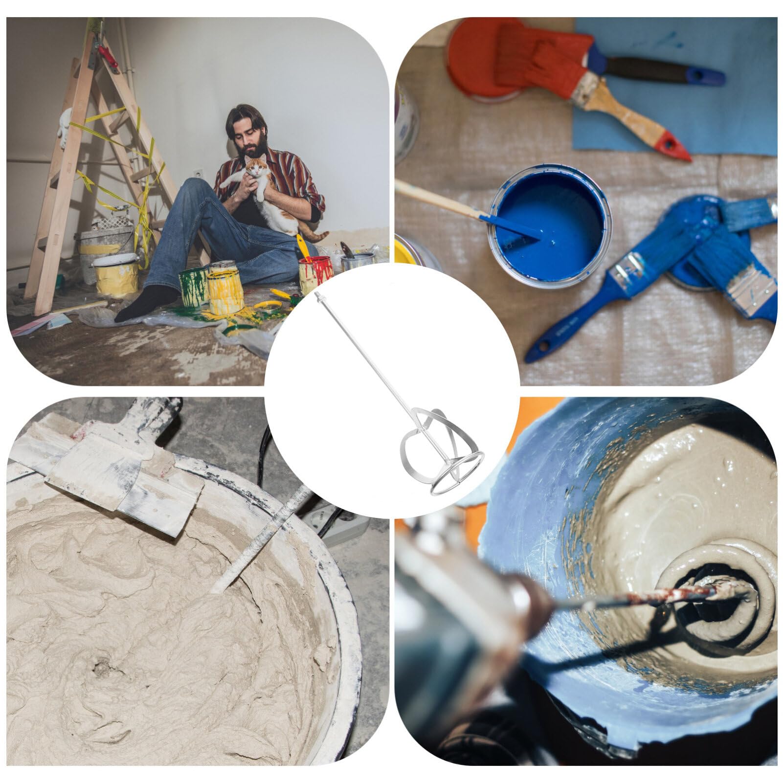 POPETPOP Drill Paint Mixer Attachment - 20.44 x 4.44in Steel Paint Stirrer for Cement, Mud & Paint Mixing | Compatible with Standard Drills | Perfect for Home Renovation, DIY Projects & Professional Painting