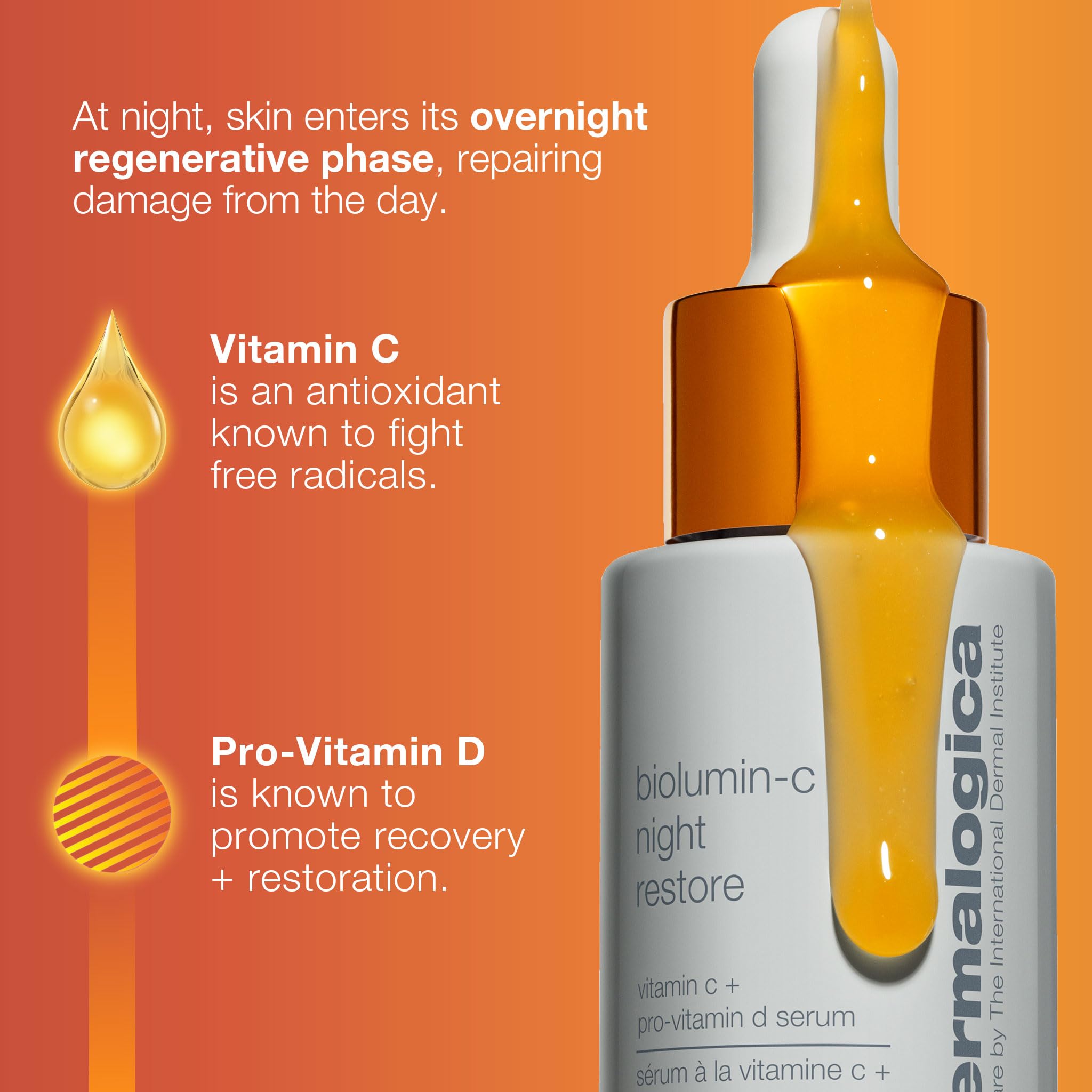 Dermalogica BioLumin-C Vitamin C Night Serum for Face - Overnight Hydration & Skin Barrier Repair Treatment, 0.85 fl oz | Anti-Aging, Brightening & Dark Spot Reduction for Glowing Skin | Perfect for Nighttime Skincare Routine