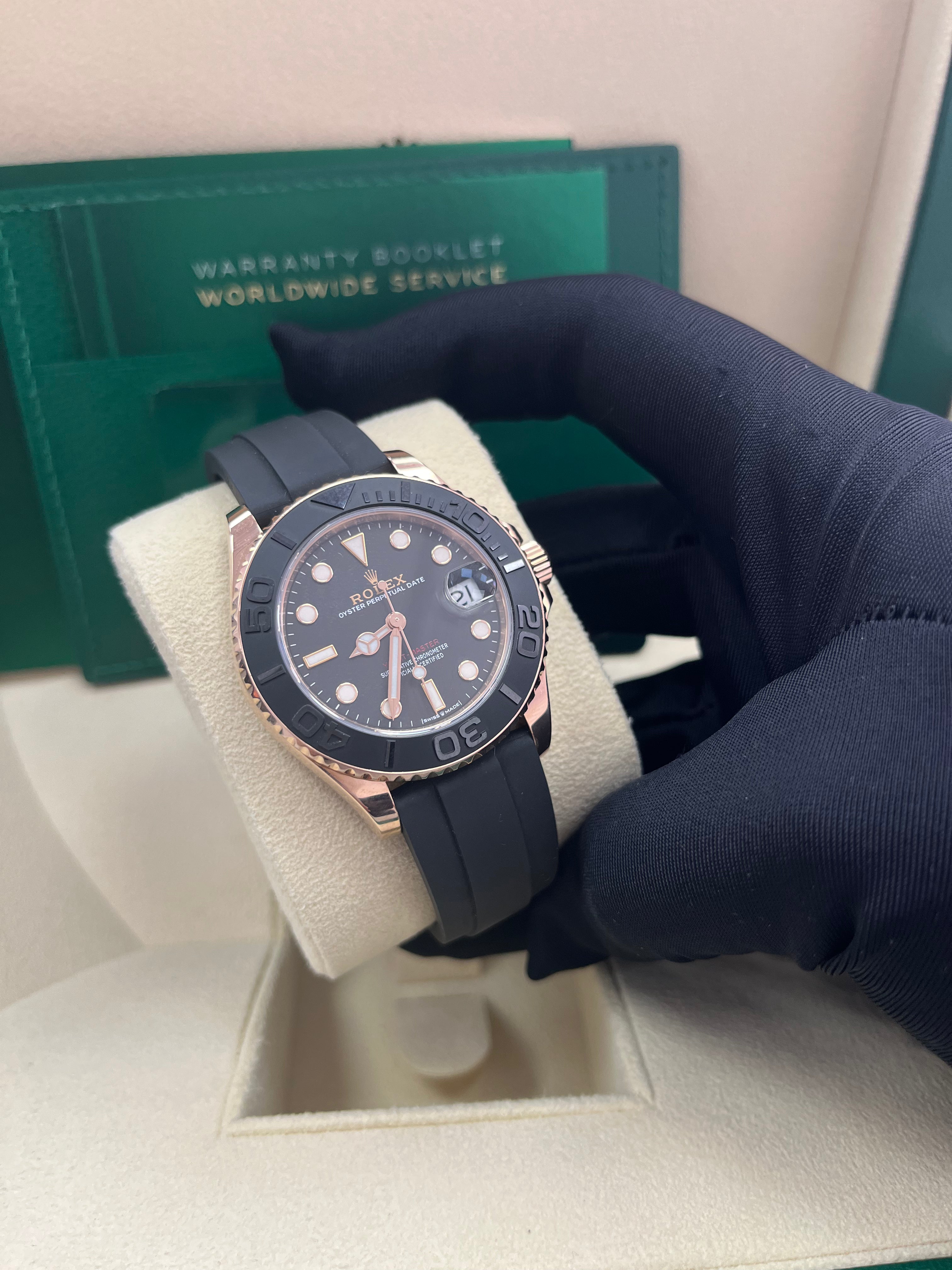 Rolex Yacht Master 37mm Rose Gold Black Dial Oysterflex Strap Watch Ref# 268655 - Luxury Sports Timepiece for Sailing, Yachting & Everyday Wear