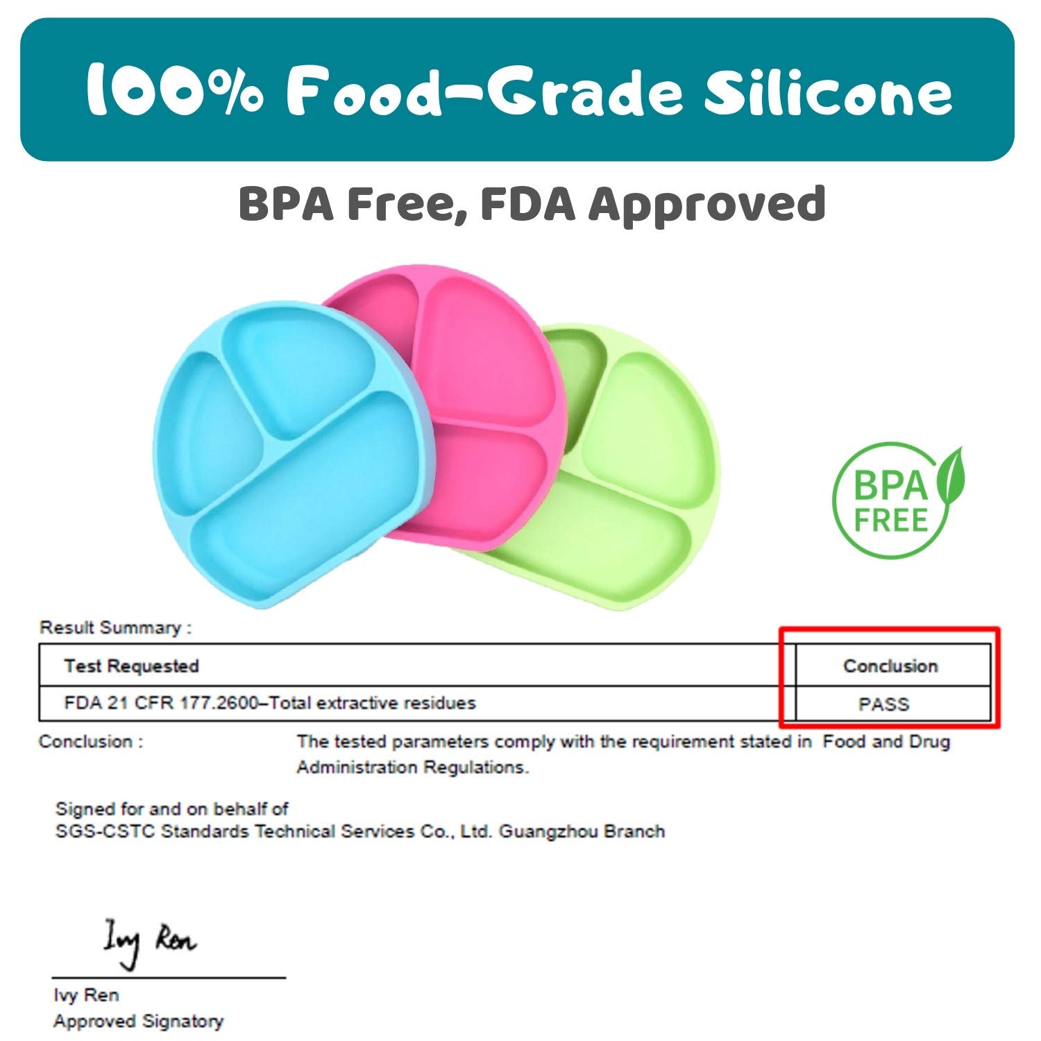 Non-Slip Silicone Suction Plate for Toddlers - BPA Free, 100% Food-Grade | Microwave, Dishwasher & Oven Safe Baby Feeding Plate with Divider | Perfect for High Chairs, Travel & Mess-Free Meals (Turquoise, 1-Pack)