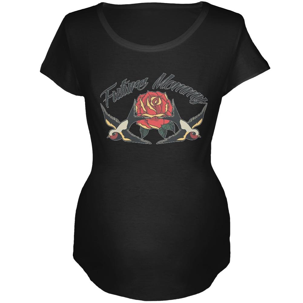 Future Mommy Swallow Vintage Tattoo Black Maternity Soft T-Shirt - Large Size for Pregnancy Comfort & Style | Perfect for Maternity Photos, Baby Showers & Everyday Wear
