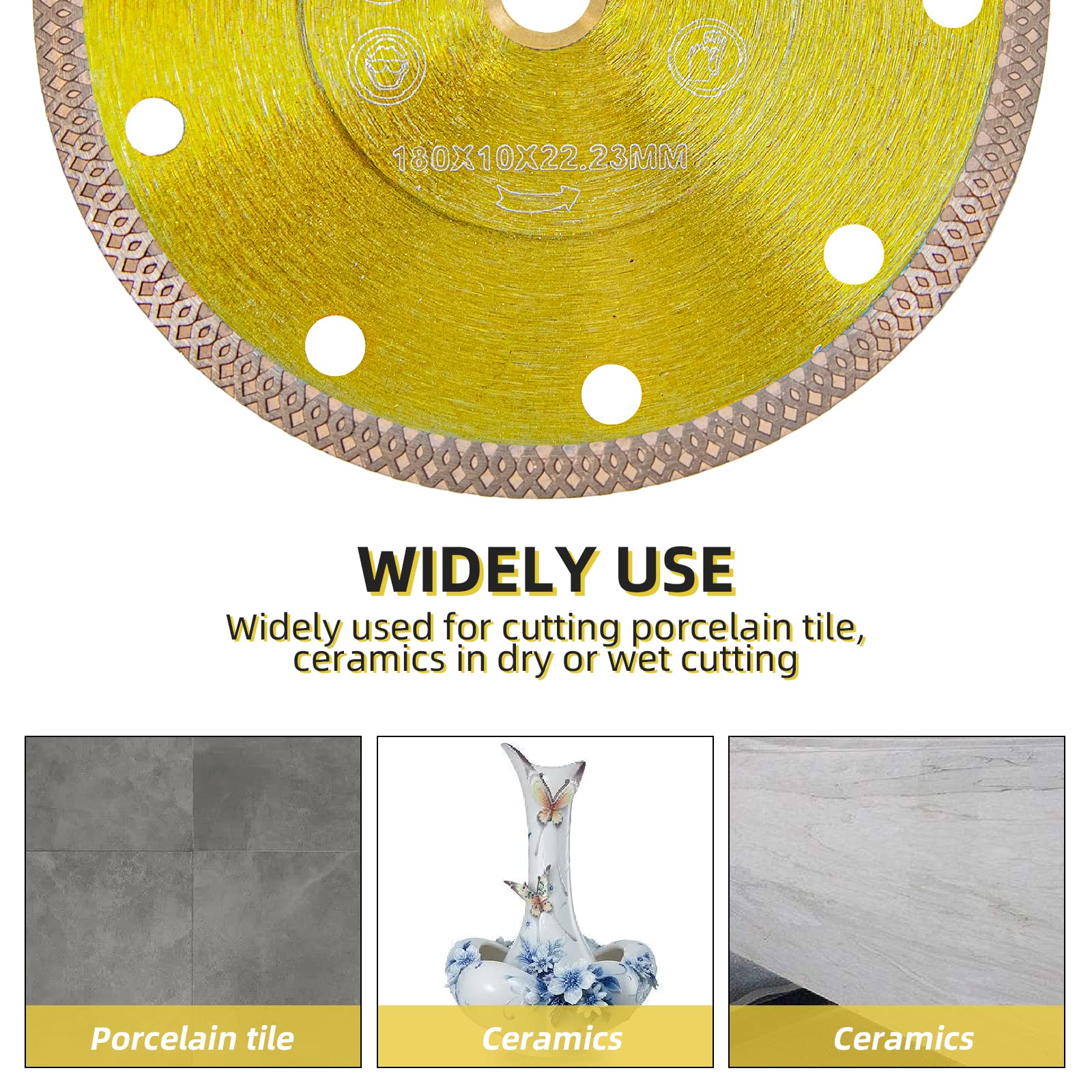 GoYonder 7-Inch Diamond Tile Saw Blade for Angle Grinder - Super Thin Wet/Dry Cutting Disc for Ceramic, Porcelain, Granite & Marble - Professional Tile Cutting Tool (Golden) - Perfect for Bathroom Renovation, Kitchen Backsplash & Flooring Projects