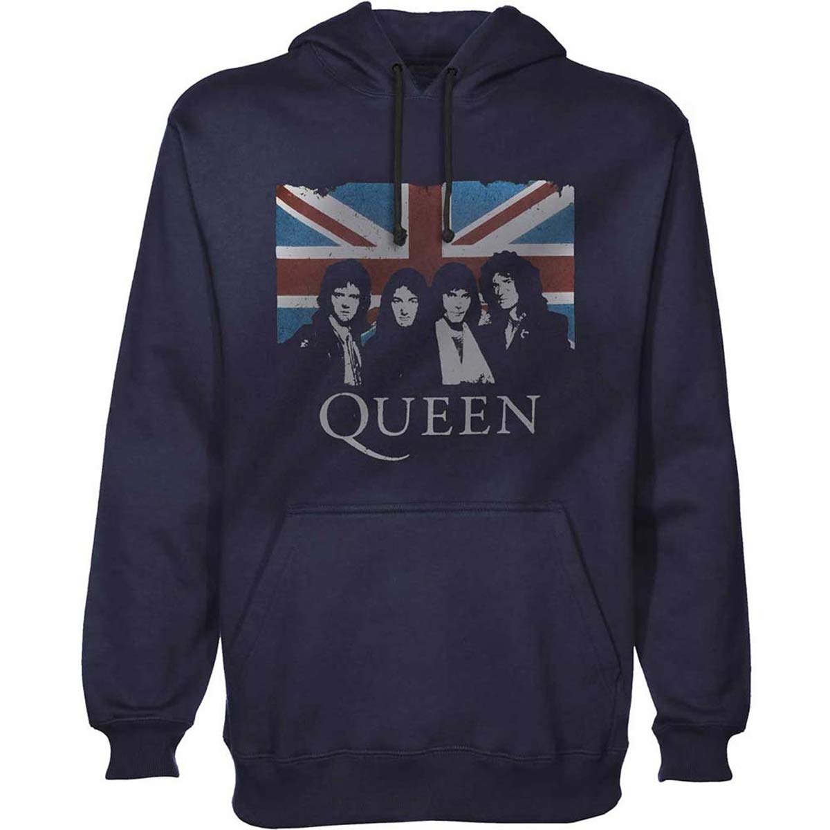 Queen Men's Union Jack British Flag Hooded Sweatshirt - Navy Blue Pullover Hoodie for Casual Wear & Street Fashion