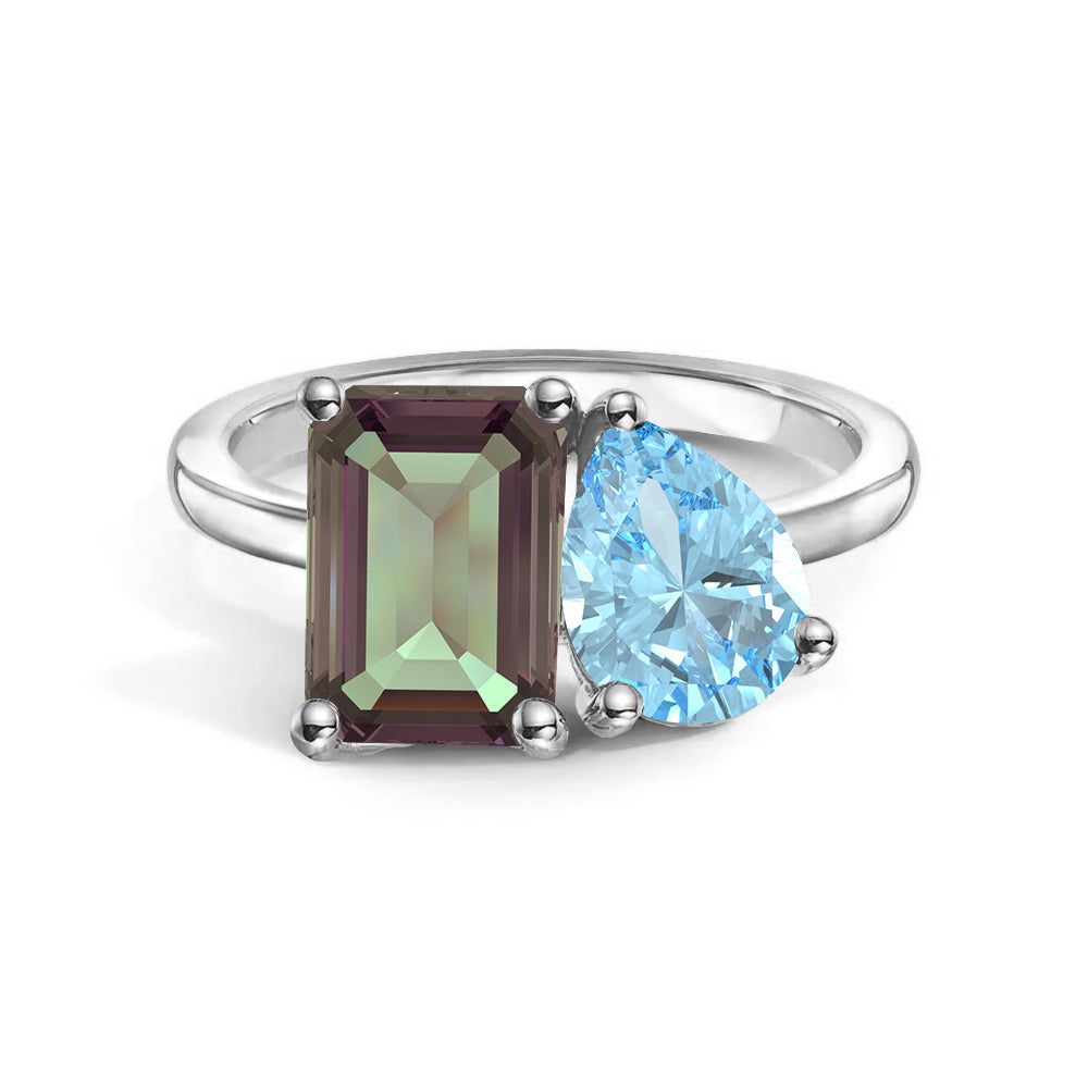 Personalized Alexandrite Toi et Moi Anniversary Ring - Custom Birthstone Jewelry for Couples, Engagements & Romantic Gifts