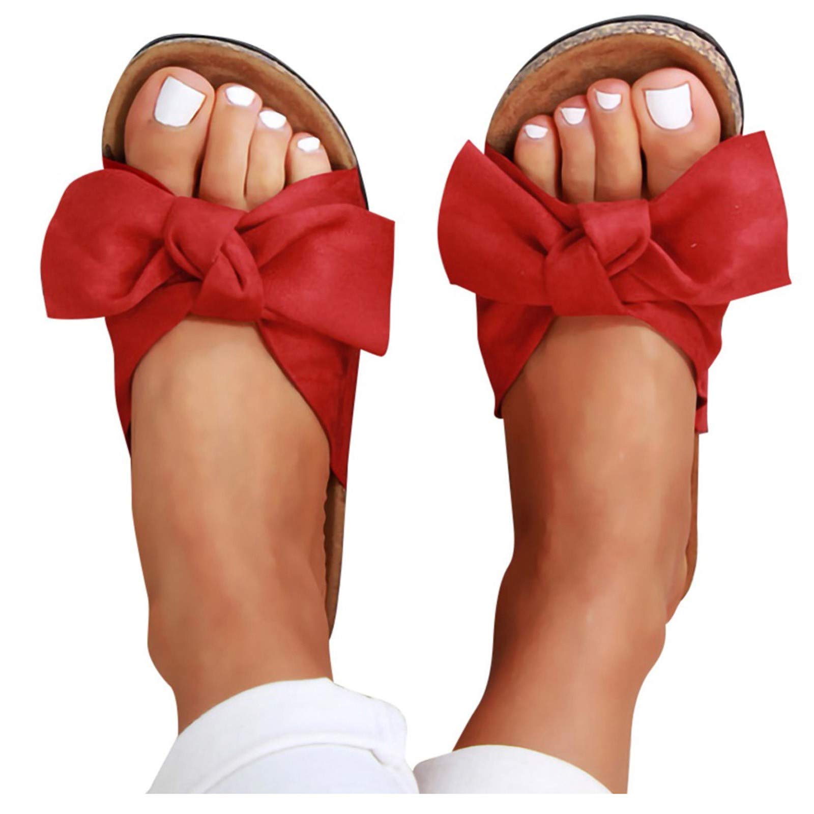 SSYUNO Women's Summer Sandals 2021 - Cute Bowknot Platform Flats, Boho Casual Beach Shoes & Slippers for Travel, Walking, and Outdoor Activities