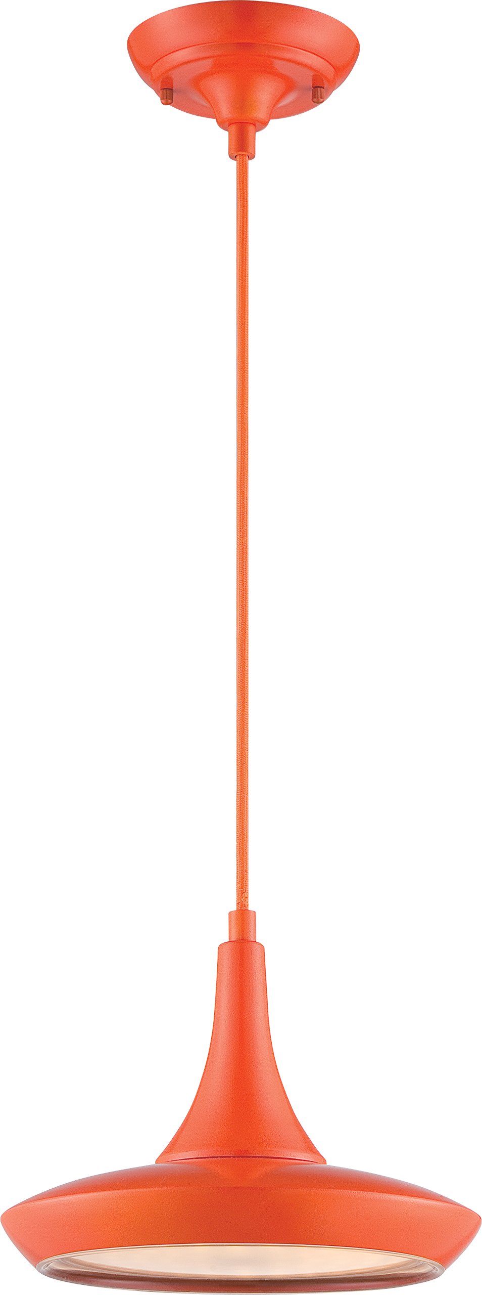Nuvo 62/446 Modern Orange Glass Pendant Light - Single Bulb Hanging Fixture for Kitchen Island, Dining Room, or Entryway Lighting