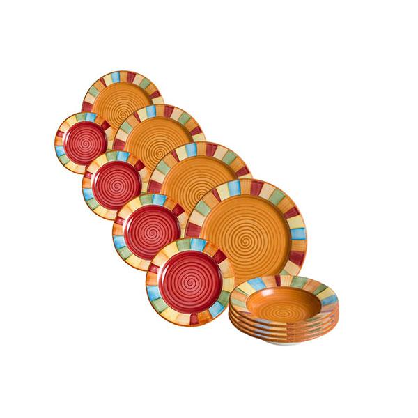 12-Piece Colorful Striped Serape Dinnerware Set - Stylish Plates, Bowls & Mugs for Everyday Dining, Parties & Mexican-Themed Decor