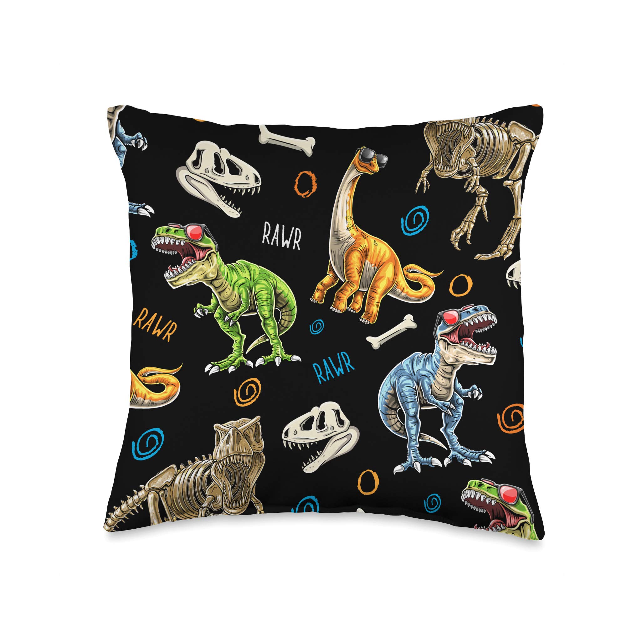 Rawr T-Rex Dinosaur Throw Pillow 16x16 Inch - Cute Dino Nursery Decor for Boys, Kids Room Decoration, Dinosaur Lover Gift, Multicolor - Perfect for Bedroom, Playroom & Nursery Decor