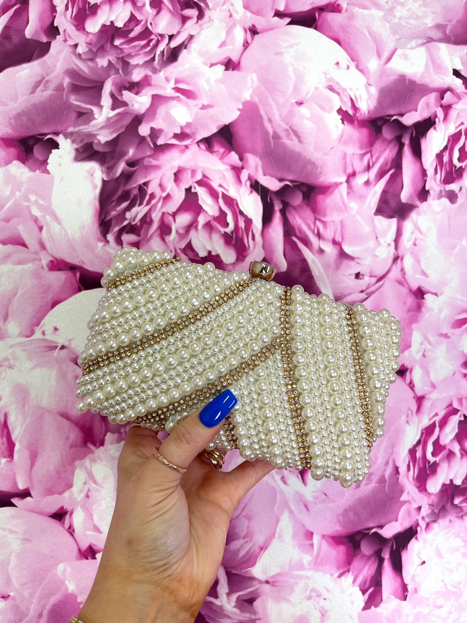 Carys Pearl Clutch Bag for Women - Elegant Beaded Evening Purse with Rhinestone Accents | Perfect for Weddings, Parties & Special Occasions
